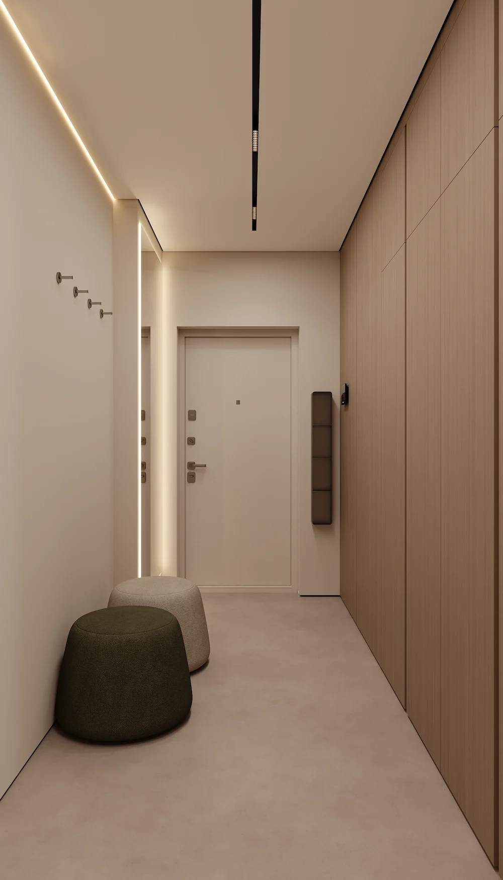 Modern hallway interior showcasing door design using CGI services and 3D product visualization