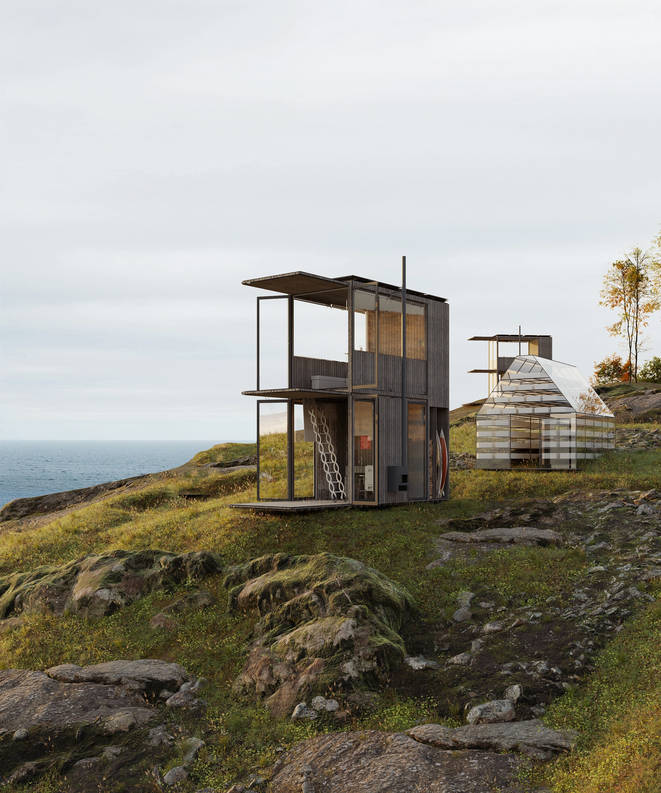 Cliffside cabin exterior created using 3D visualization for real estate and 3D Rendering Services for Real Estate