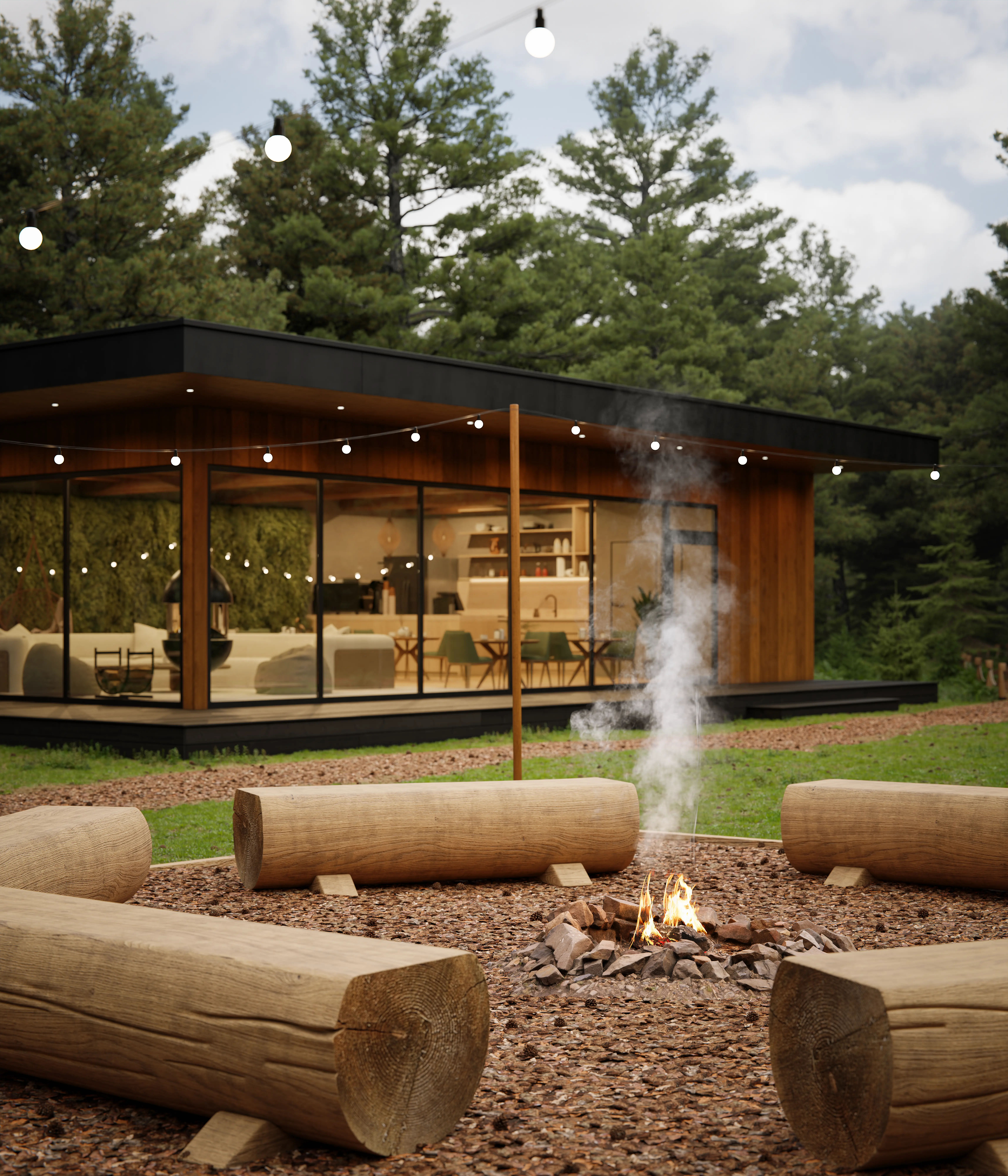 Outdoor wooden pavilion visualized with real estate rendering and 3D visualization for real estate