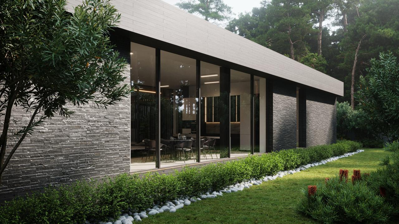 CGI for Real Estate Marketing: How 3D Visualization Drives Property Sales Glass facade home rendered with CGI for real estate and real estate CGI services