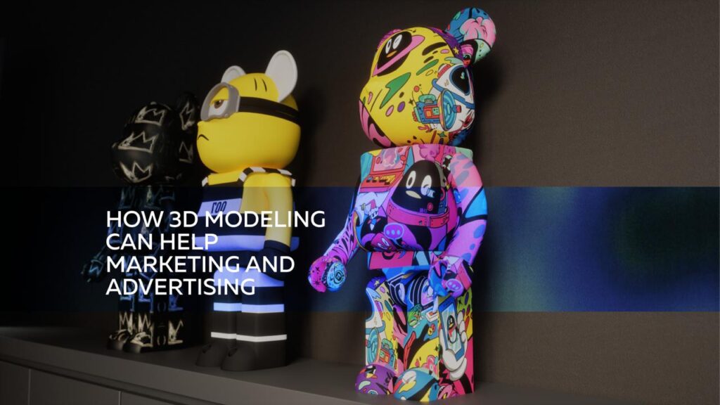 3D product visuals of stylized figures showcasing 3D rendering for marketing, 3D advertising, 3D marketing, and modern 3D visualization services