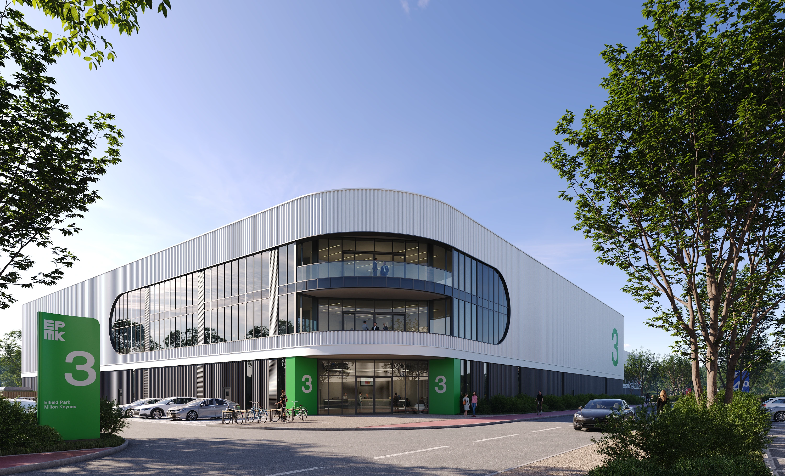 Contemporary commercial building visualized through 3D rendering for real estate and real estate rendering services