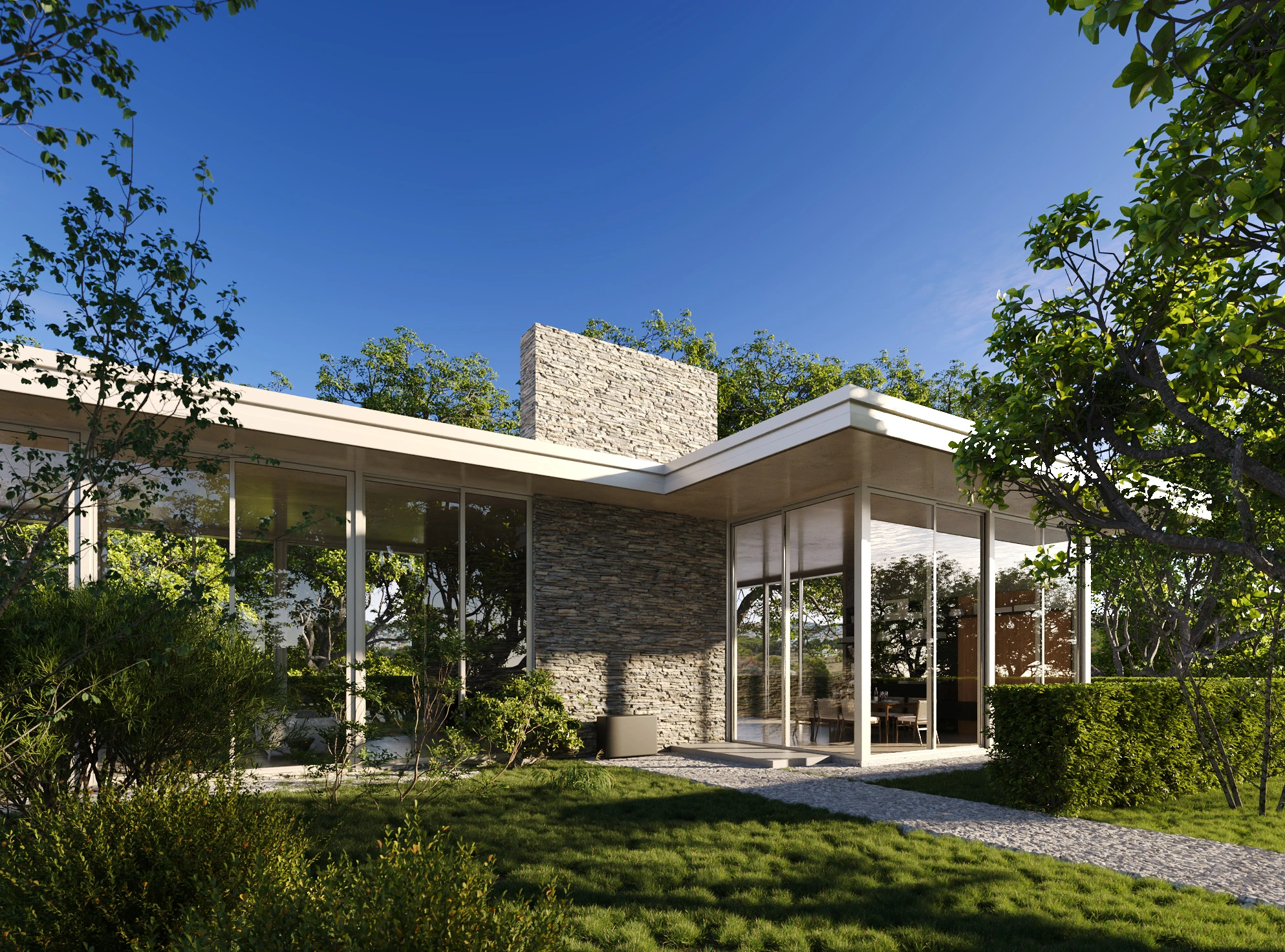 Modern stone villa visualized with 3D visualization for real estate and real estate rendering services