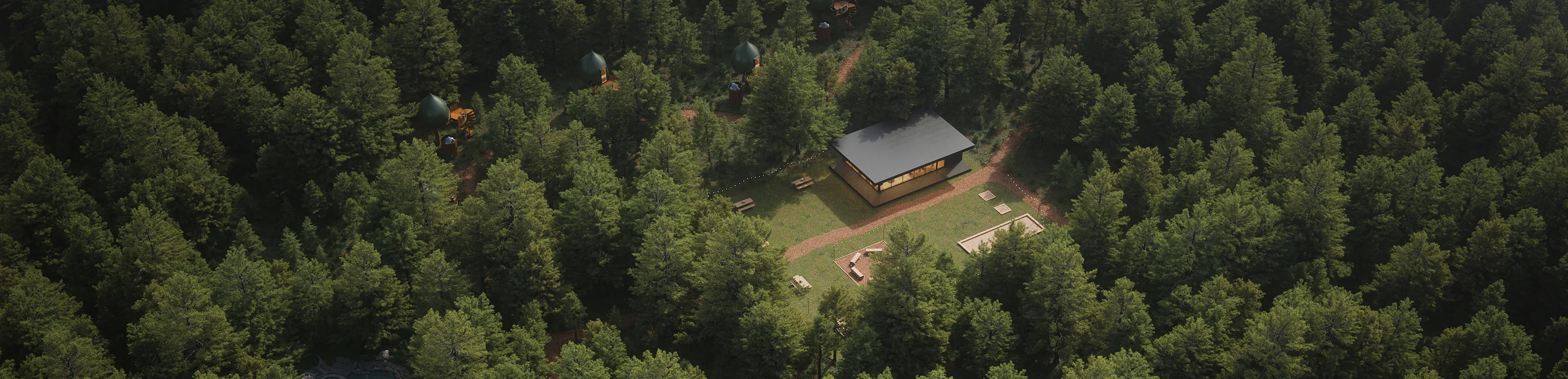 Aerial real estate development rendered using 3D visualization for real estate and rendering services