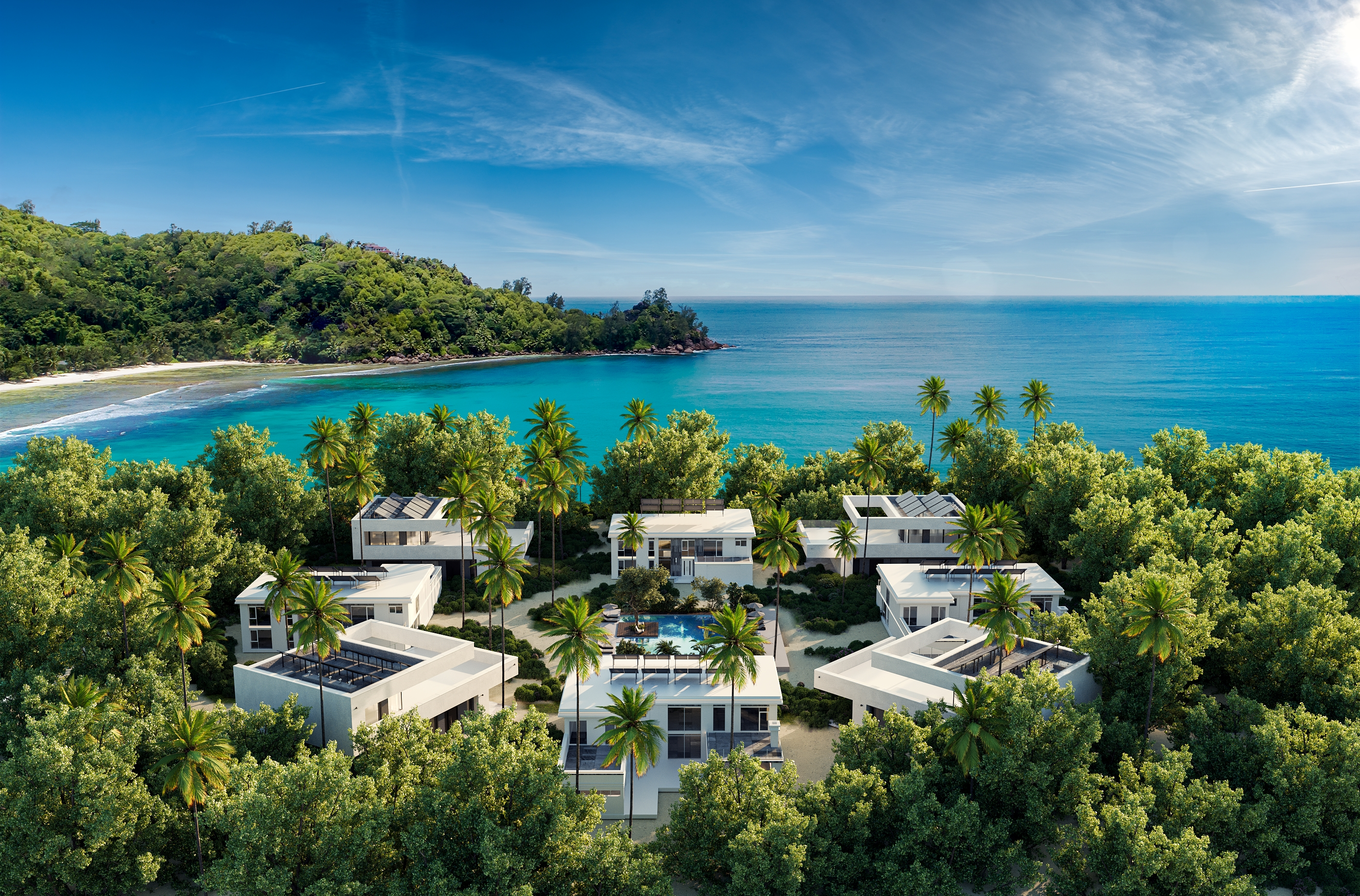 Coastal resort rendered using 3D visualization for real estate and high-quality real estate rendering services