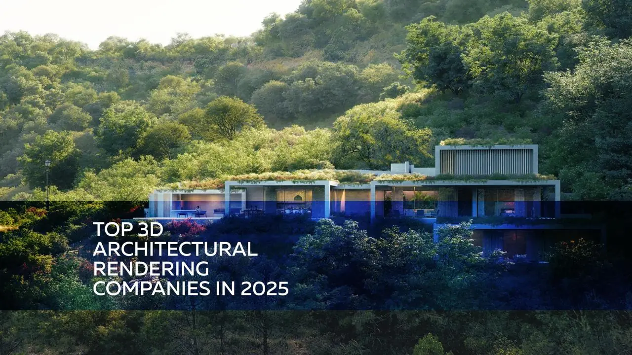 Modern hillside villa render showcasing work by Top 3D Architectural Rendering Companies and the best 3D rendering companies in 2025