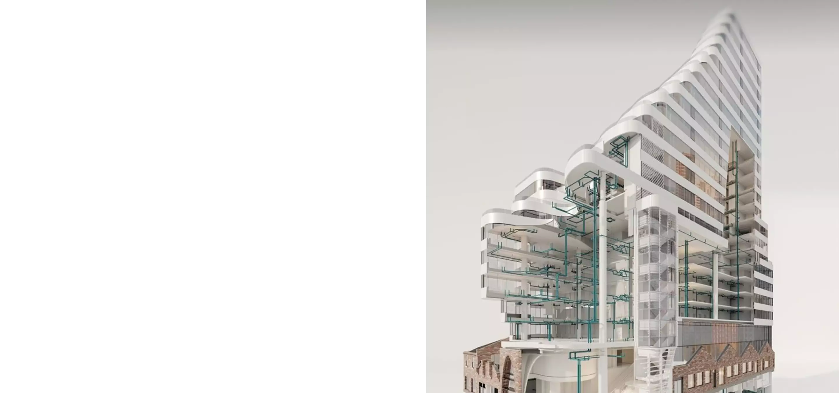 High-rise building cutaway showing structure and systems, Corona vs V-Ray Architectural Visualization Comparison