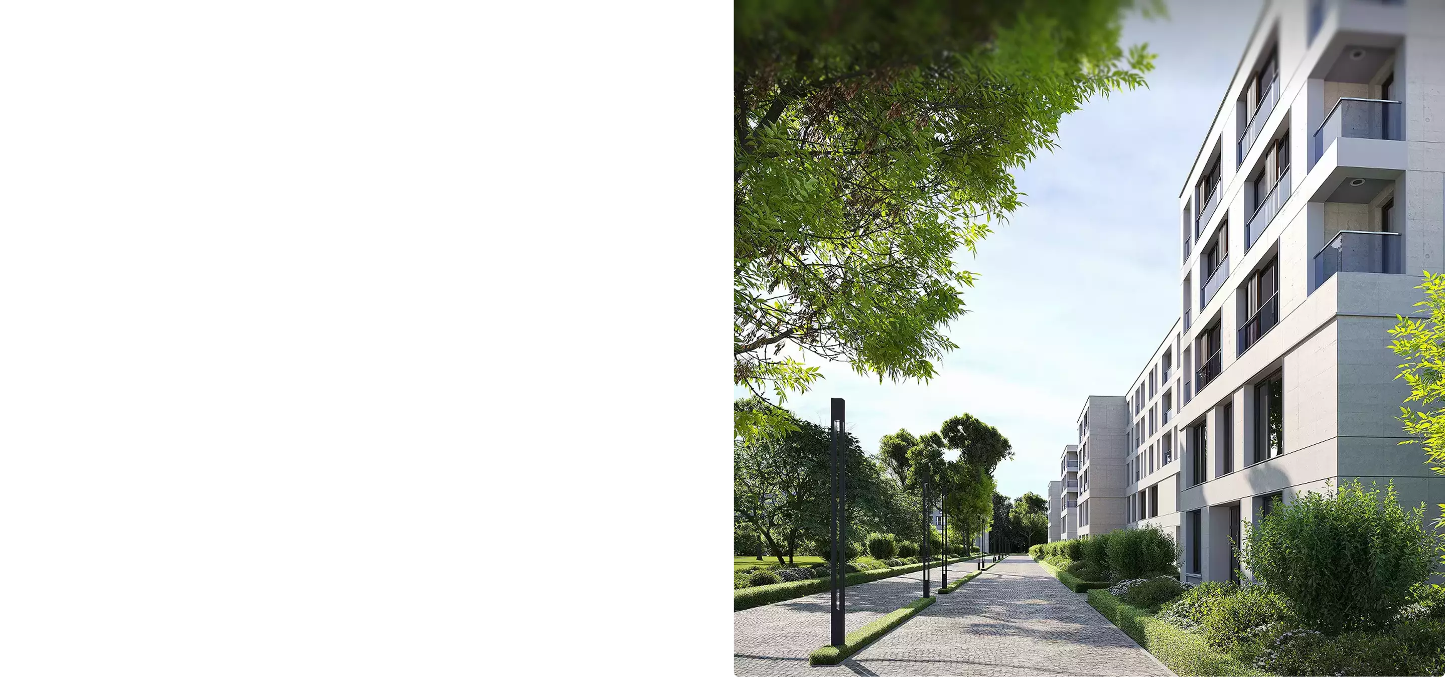 Modern residential complex pathway scene How 3D Rendering Is Transforming Property Development with greenery