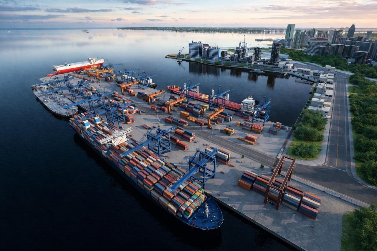 Industrial port masterplan by best 3D rendering companies in the UK for large-scale infrastructure