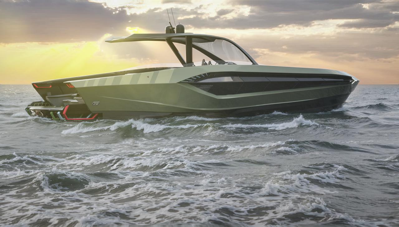 Yacht visualization of Lamborghini yacht exterior CGI for luxury marketing visuals