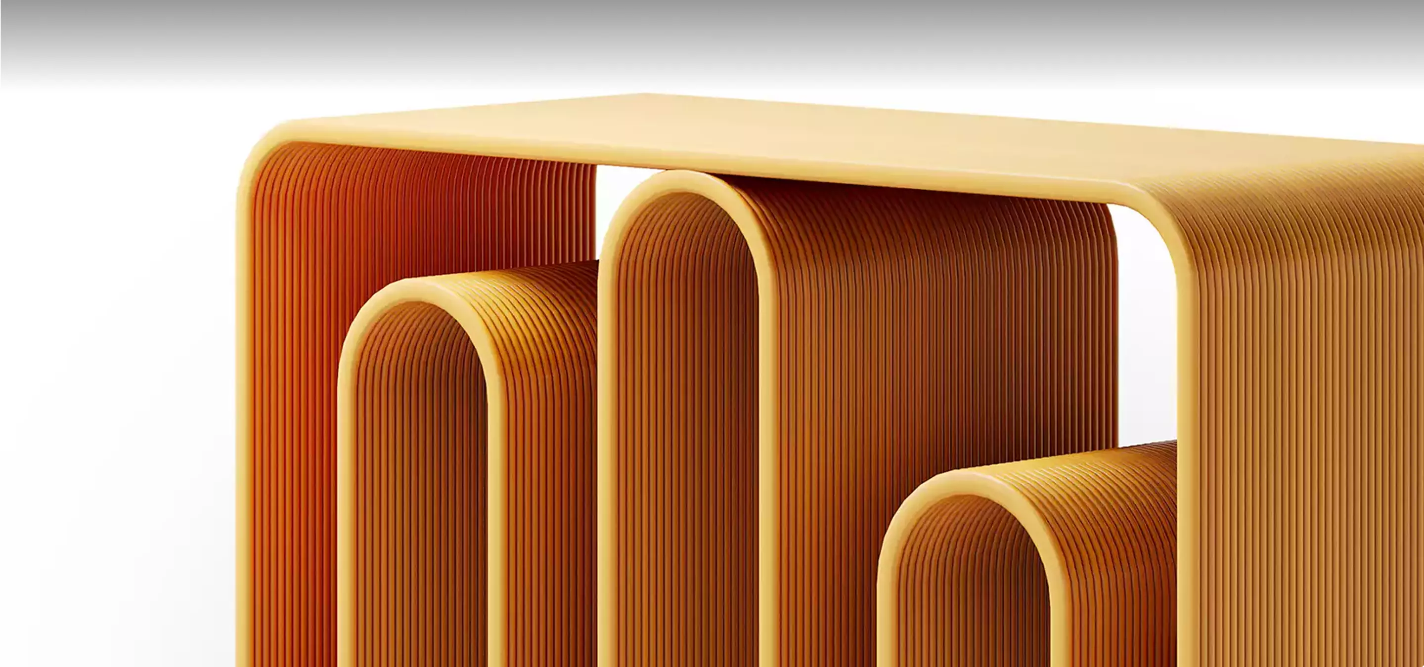 Minimal curved ribbed furniture design, top 3D furniture rendering companies ranking the best furniture visualization services