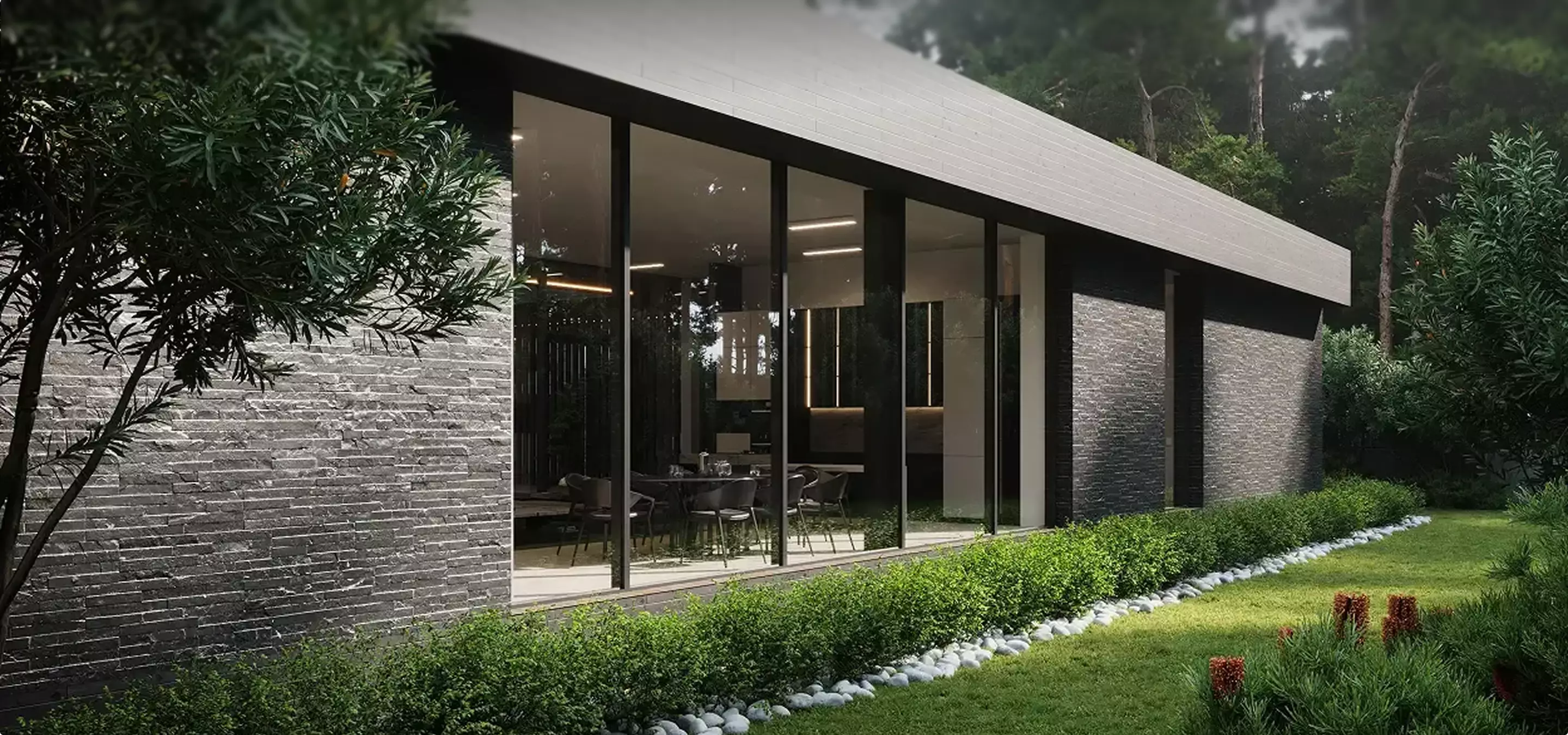 Modern house with glass walls and landscaped garden, 3D Rendering of a Modern House Design Clarity Before Construction