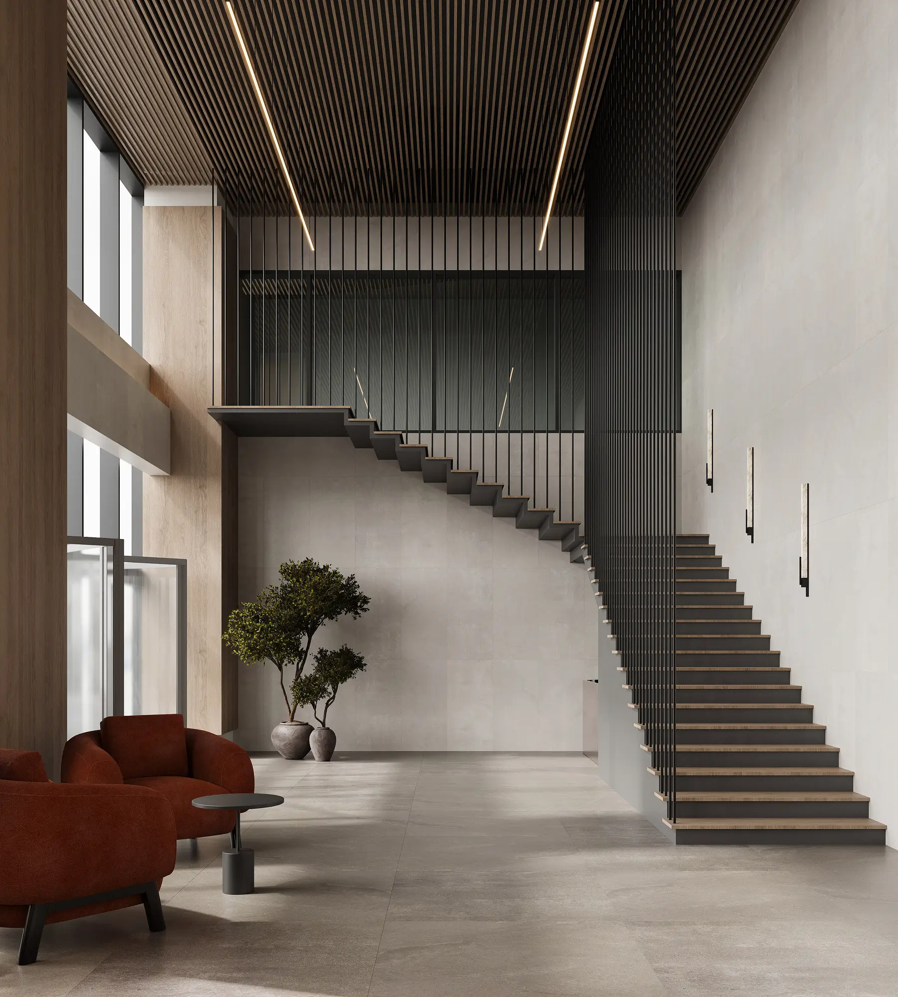 Architectural lobby produced with 3D visualization software interior design for large scale spaces