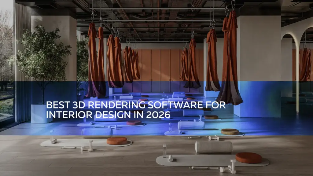 Best 3D rendering software for interior design showcased through a photorealistic wellness studio interior