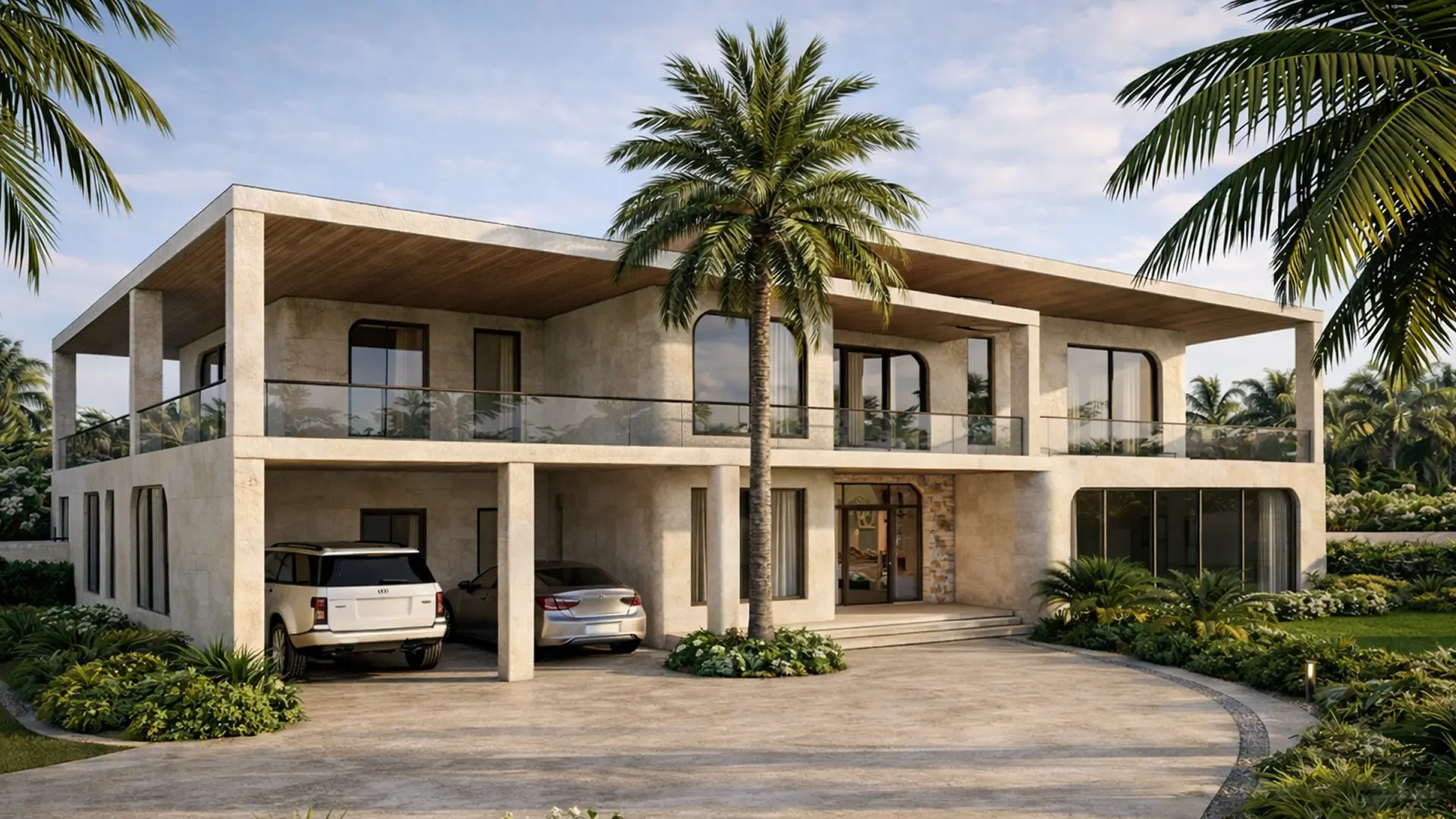 What Is 3D Visualization? Photorealistic exterior 3D visualization of modern villa with parking