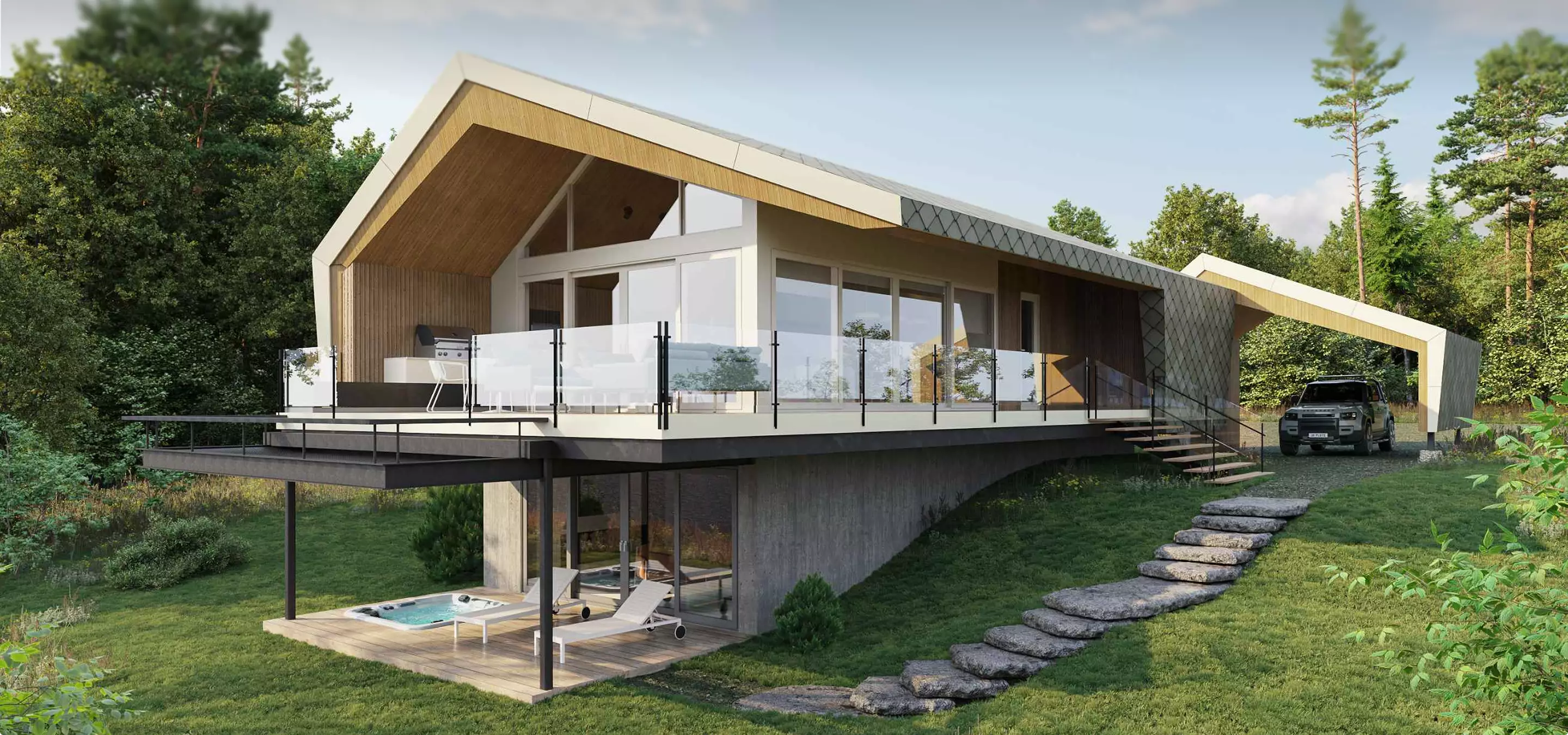 Sustainable modern home with terrace and greenery How Green Building 3D Rendering Helps Developers Sell Sustainable Homes