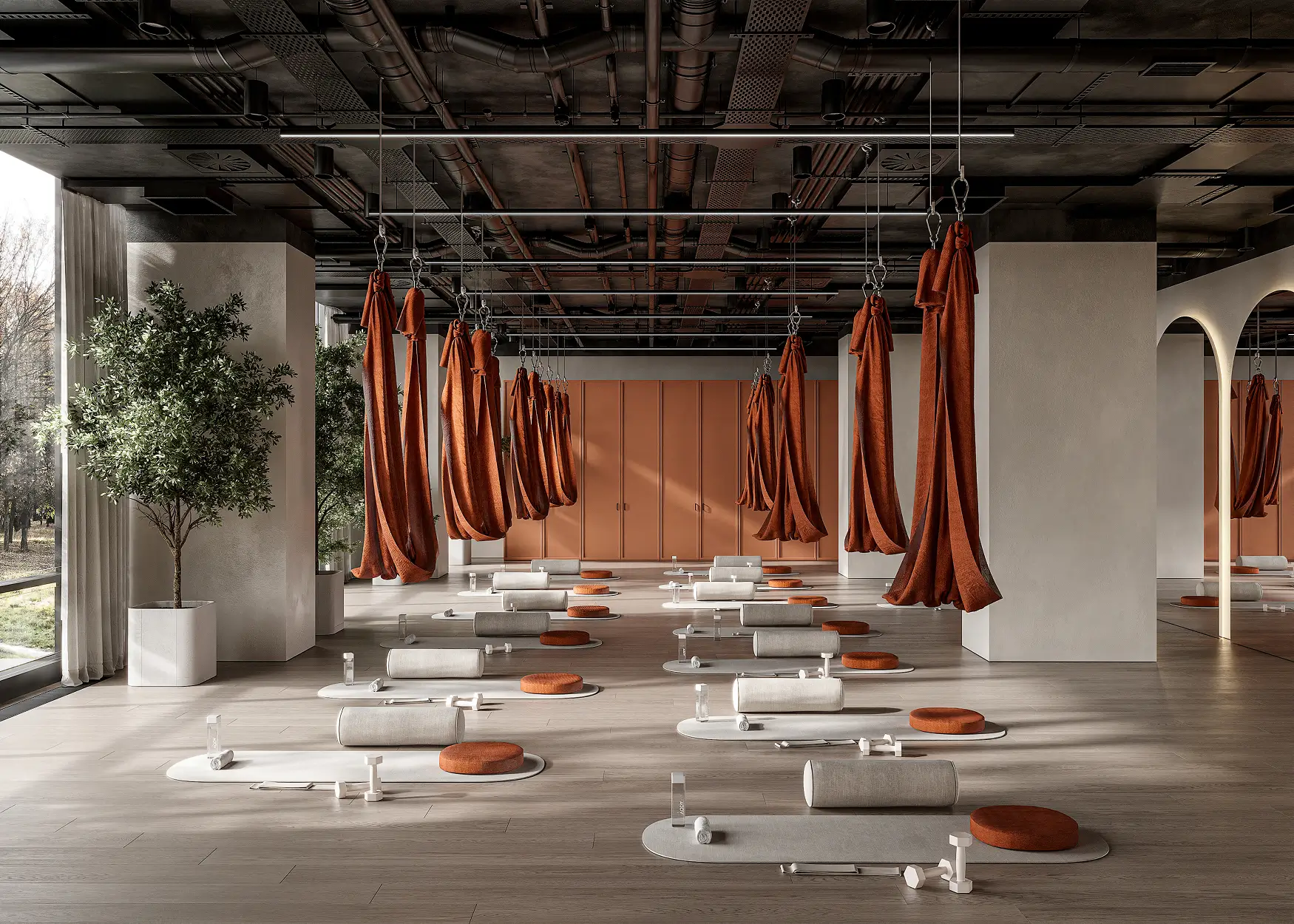 Wellness studio created with photorealistic rendering software for interior design environments