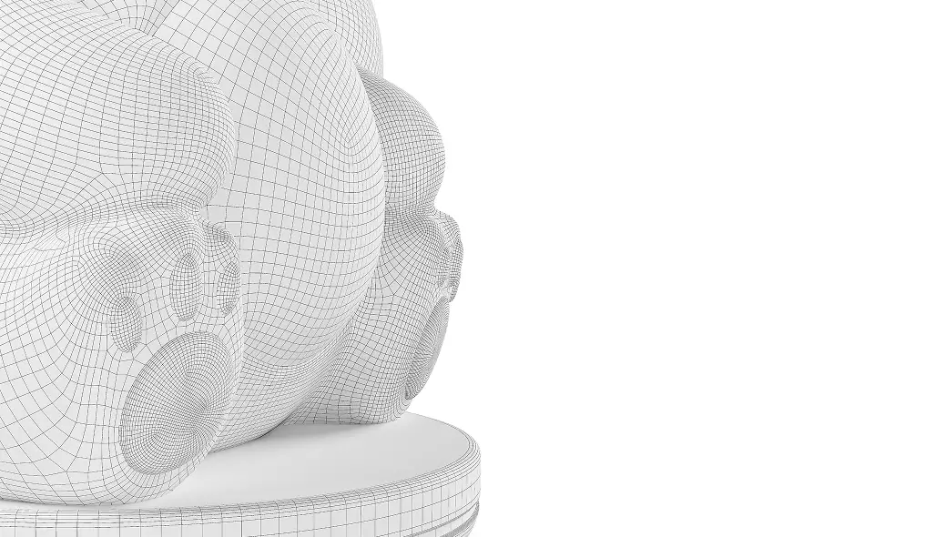 3D product render wireframe of plush bear night light sitting on round base showing mesh topology