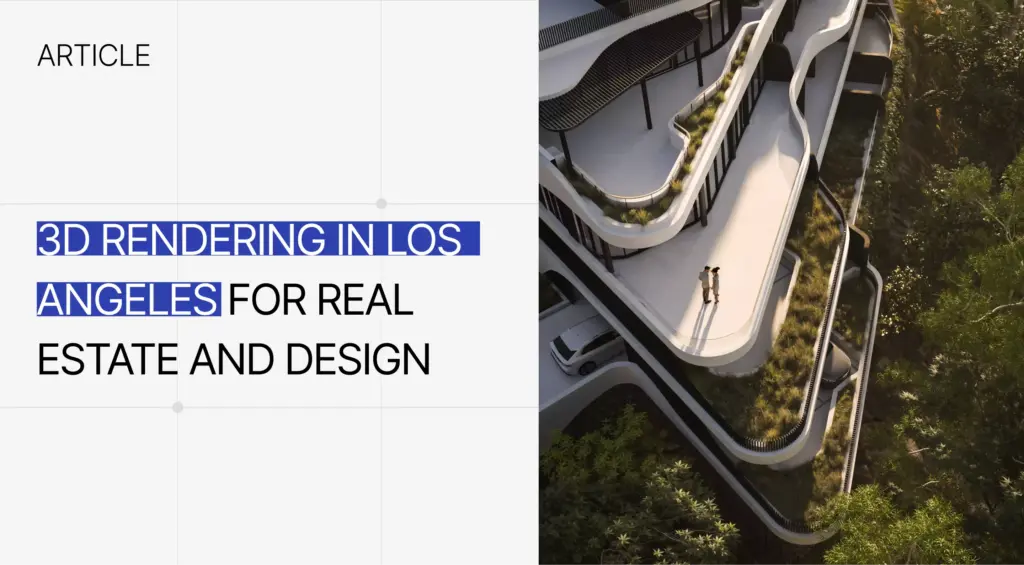 3D rendering in Los Angeles showing a luxury hillside residential project with layered terraces and landscape integration