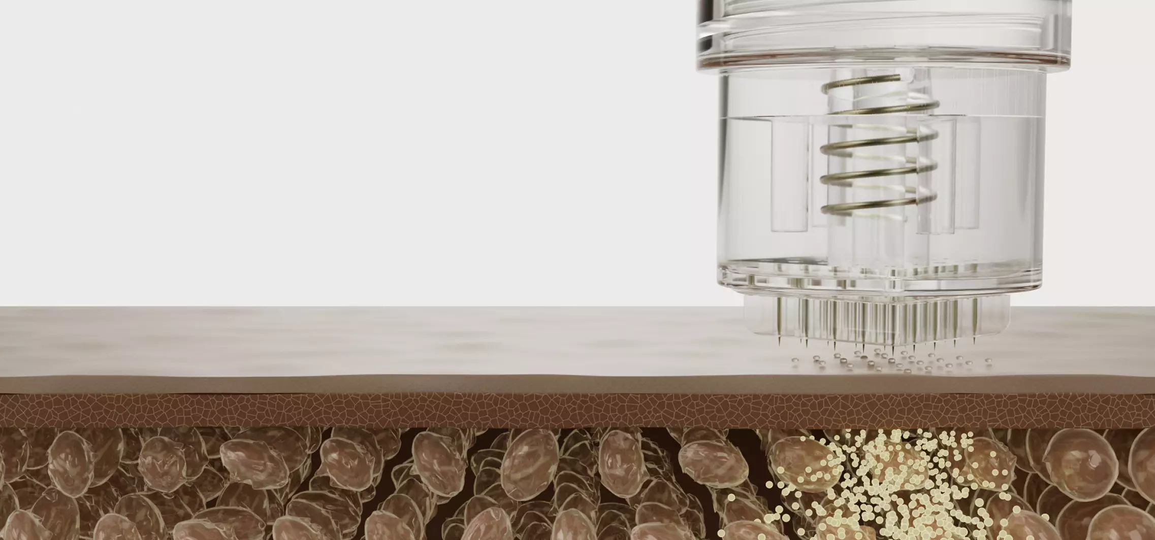 Cosmetic packaging design microneedle infusion device penetrating skin layer diagram