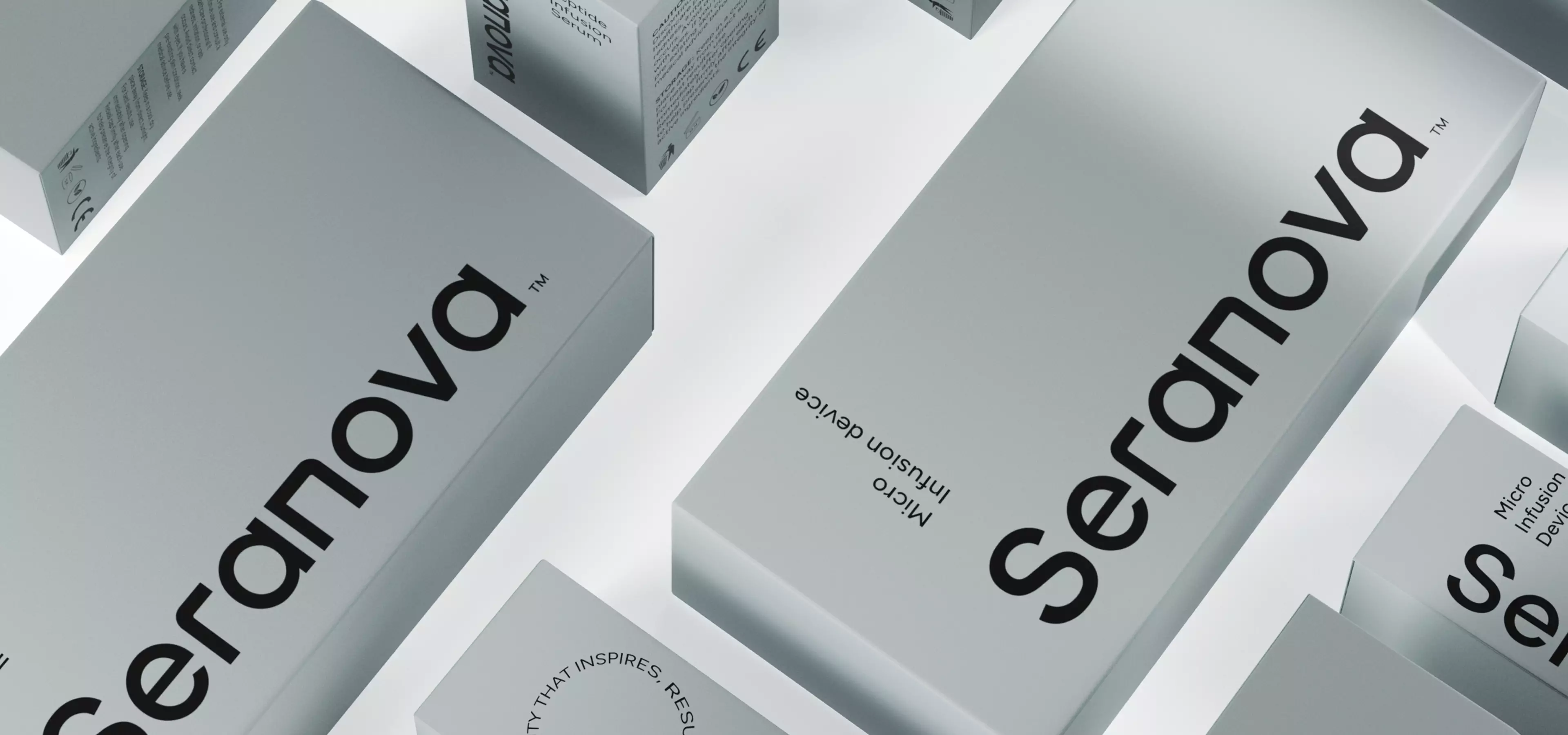 Cosmetic product packaging design minimalist skincare boxes with bold brand typography layout
