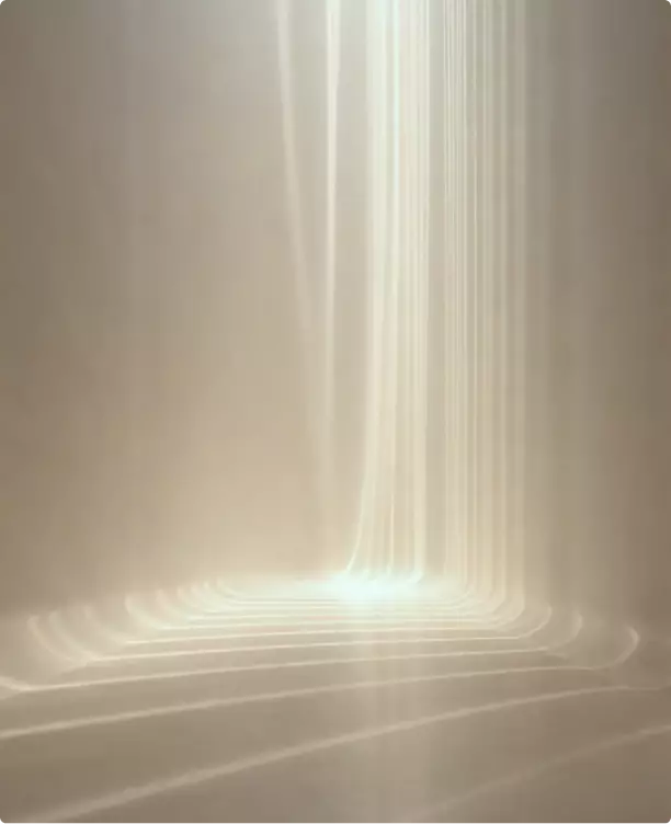 Abstract light pattern in exhibition booth visualization with glowing vertical lines on neutral wall