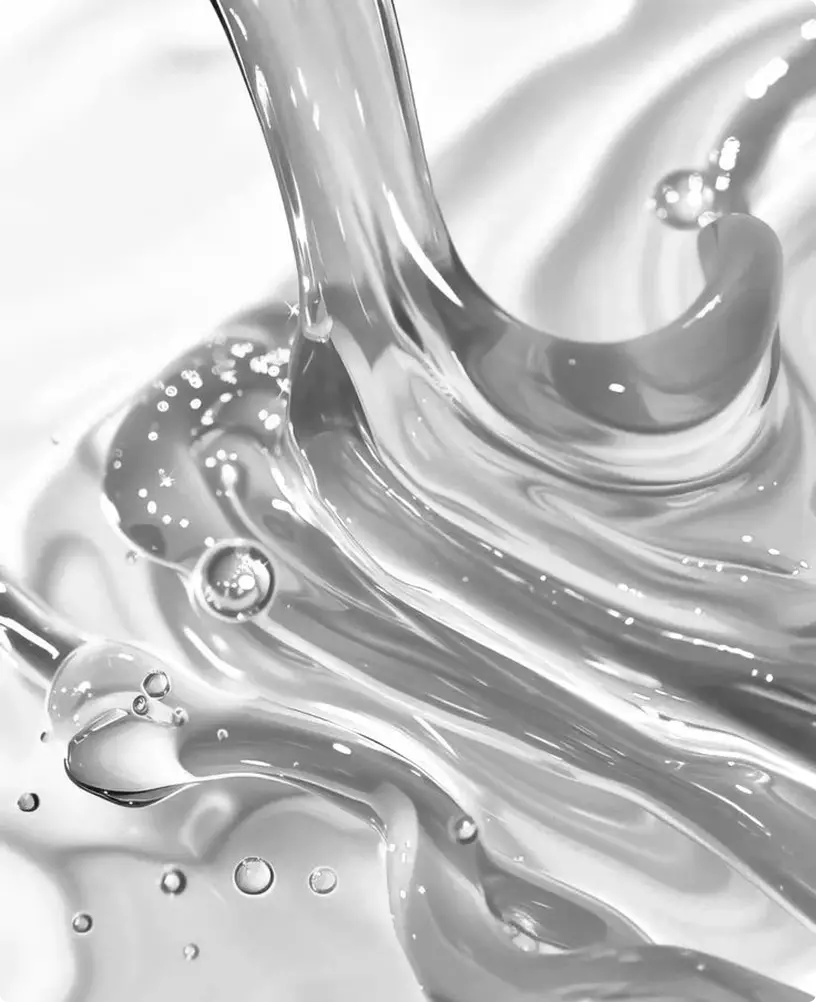 Clear cosmetic gel swirl with bubbles, packaging design cosmetics concept texture on light background