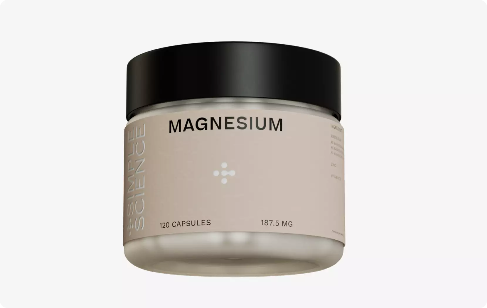 360 views magnesium supplement jar with black lid on white background