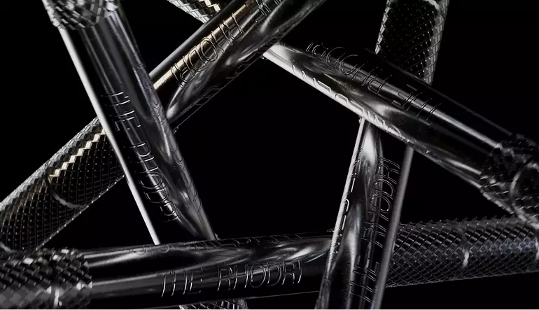 Dental implant screws arrangement in 3d medical animation video on black background with metallic shine