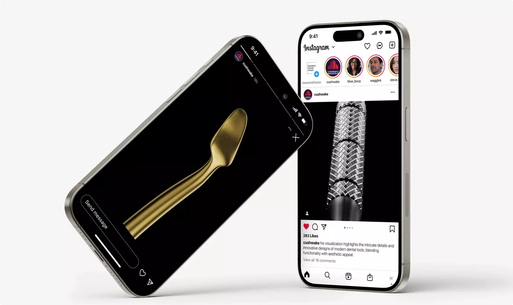 Smartphones displaying dental visuals in 3d medical animation video with app interface on light background