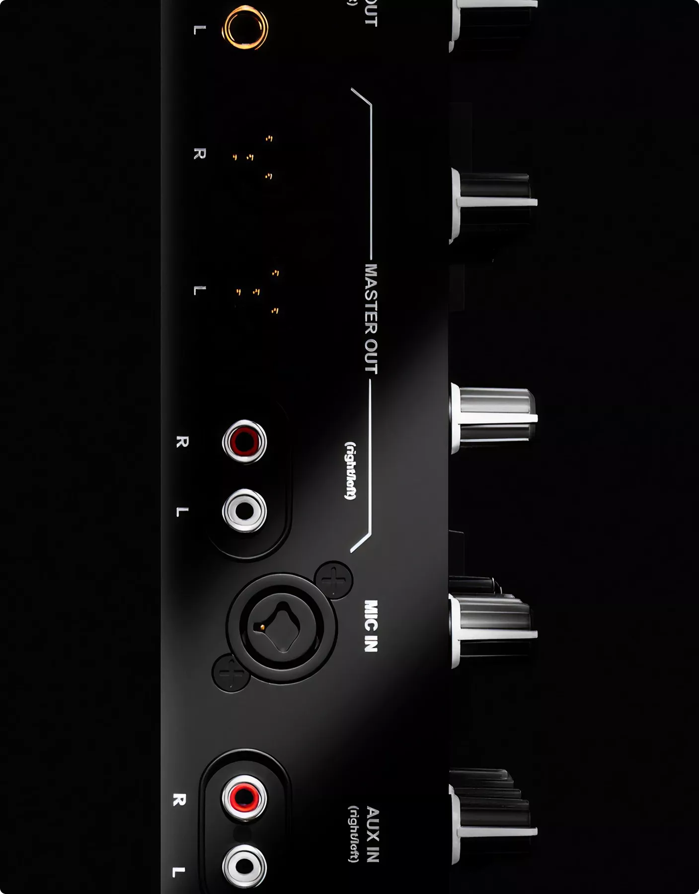 Audio interface rear panel close-up for 3D Product Animation Portfolio on black background