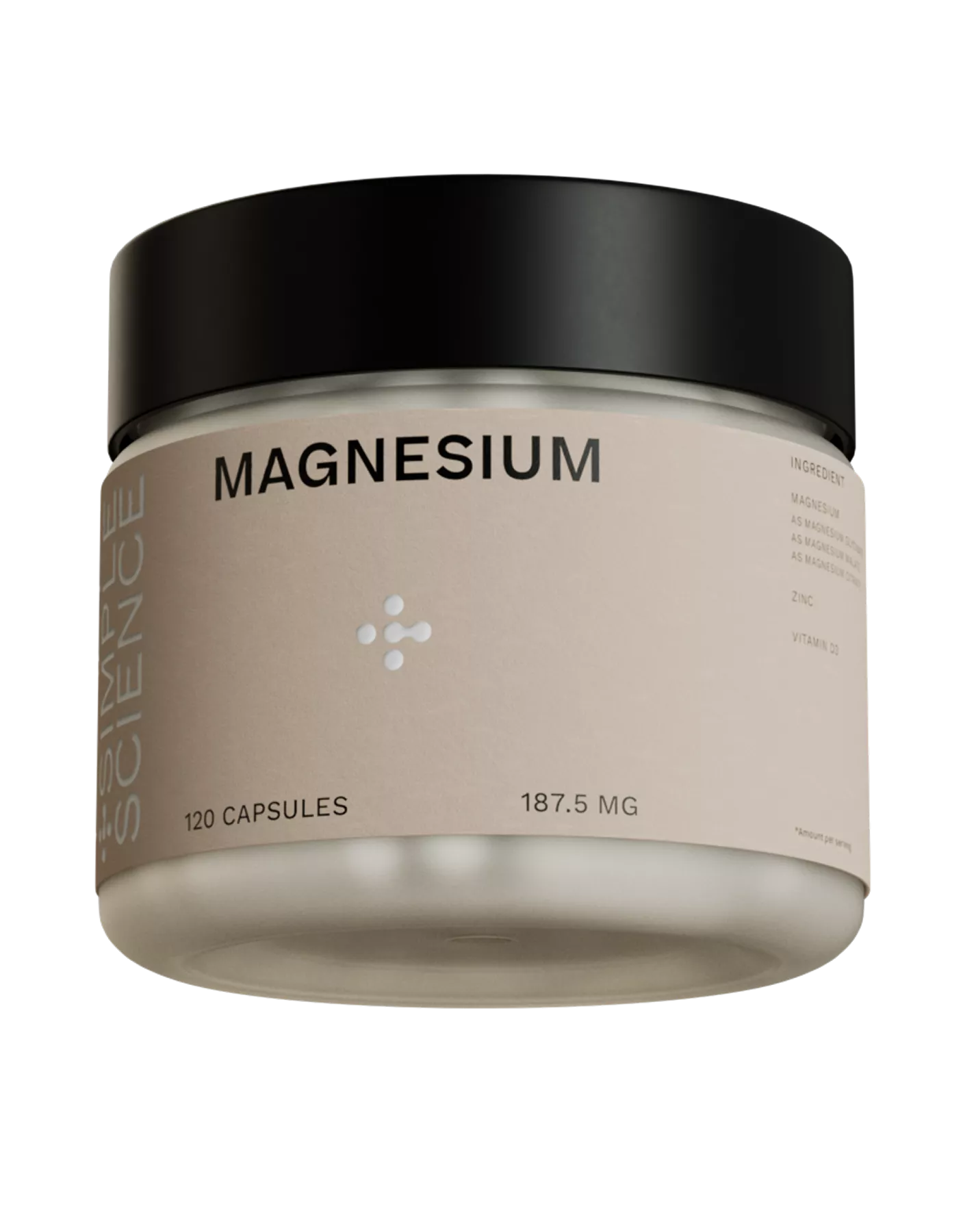 Magnesium supplement jar render on black background for 3D Product Animation Portfolio