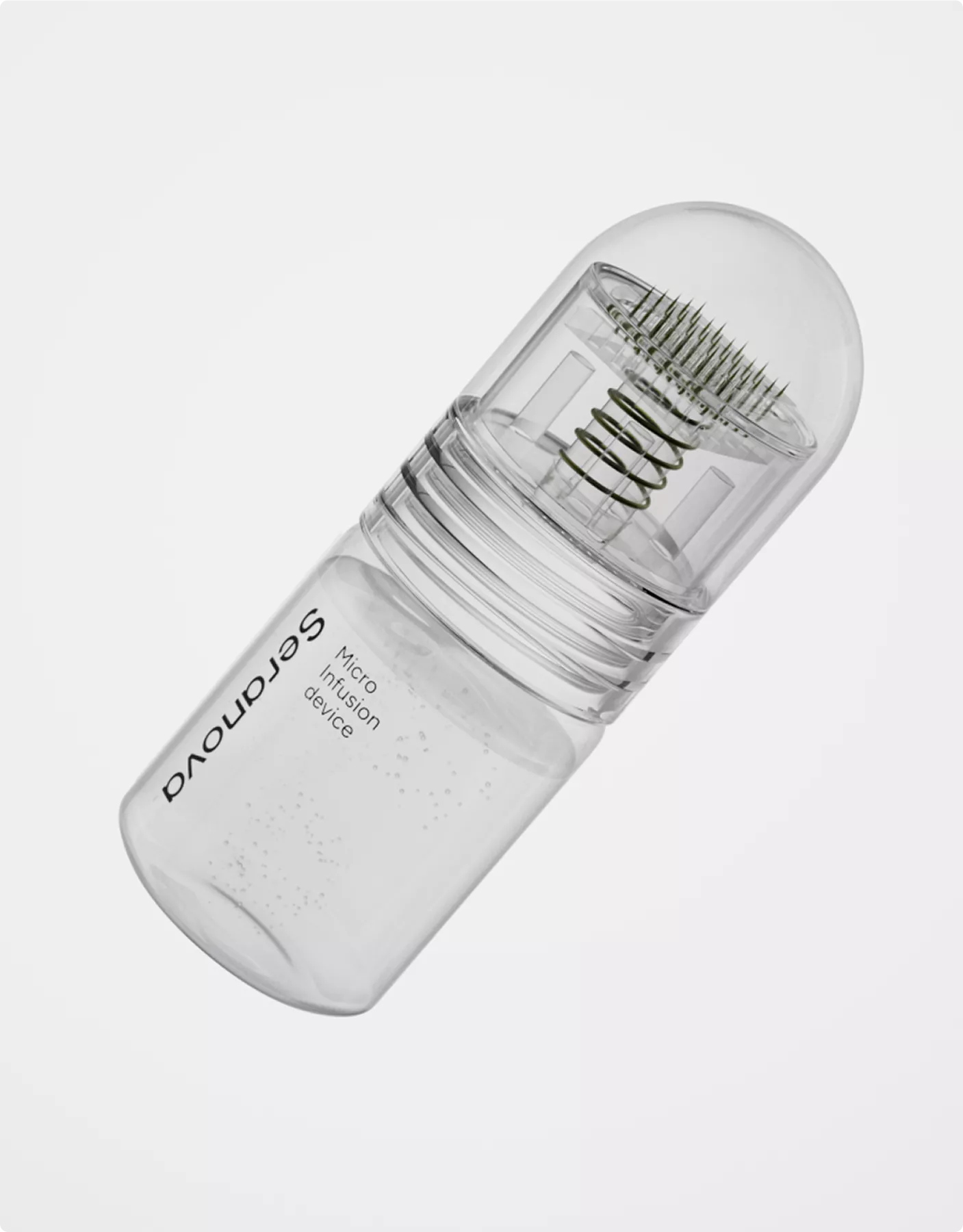 Transparent microneedle skincare device render for 3D Product Animation Portfolio on white background
