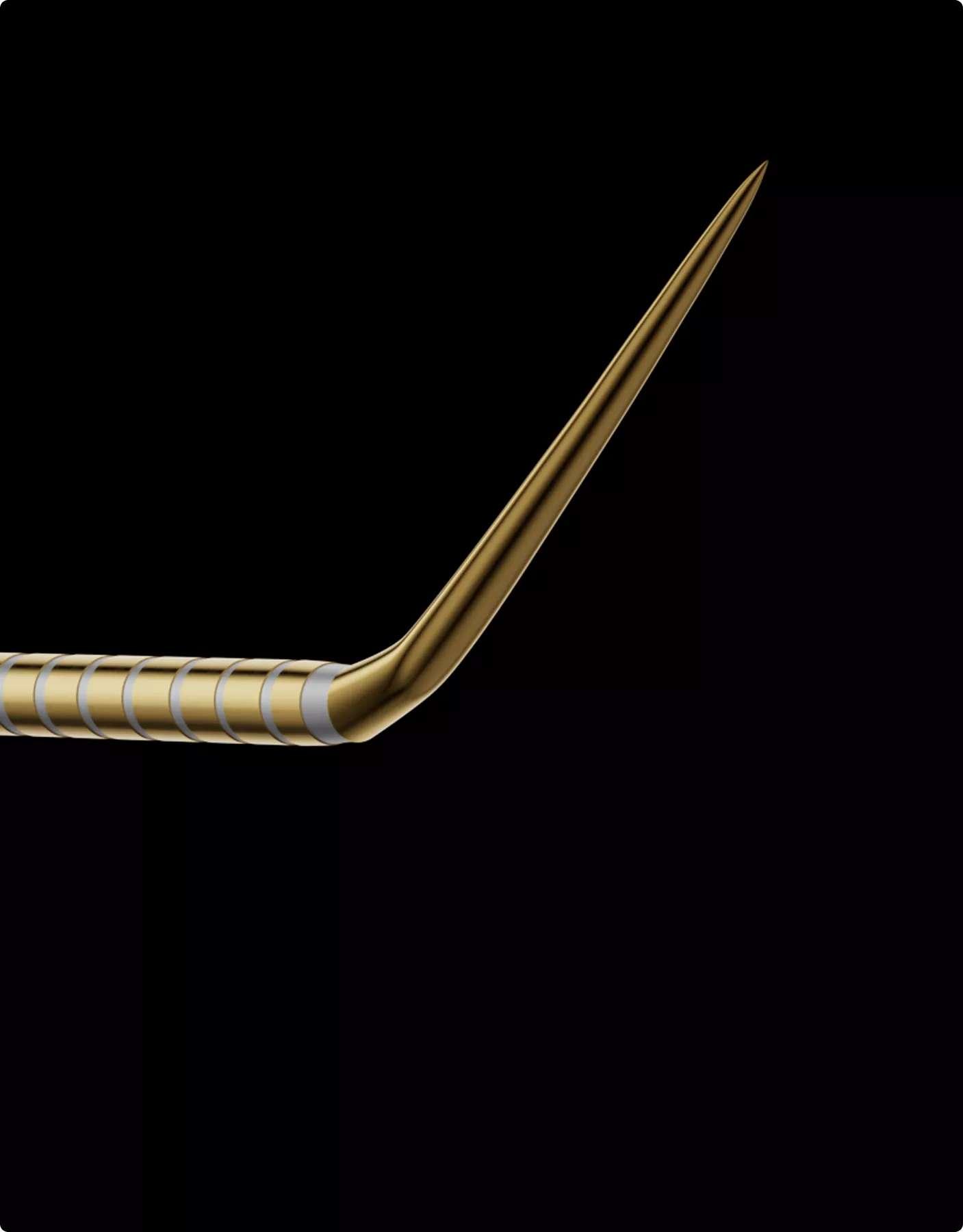 Gold curved precision tool render on black background for 3D Product Animation Portfolio