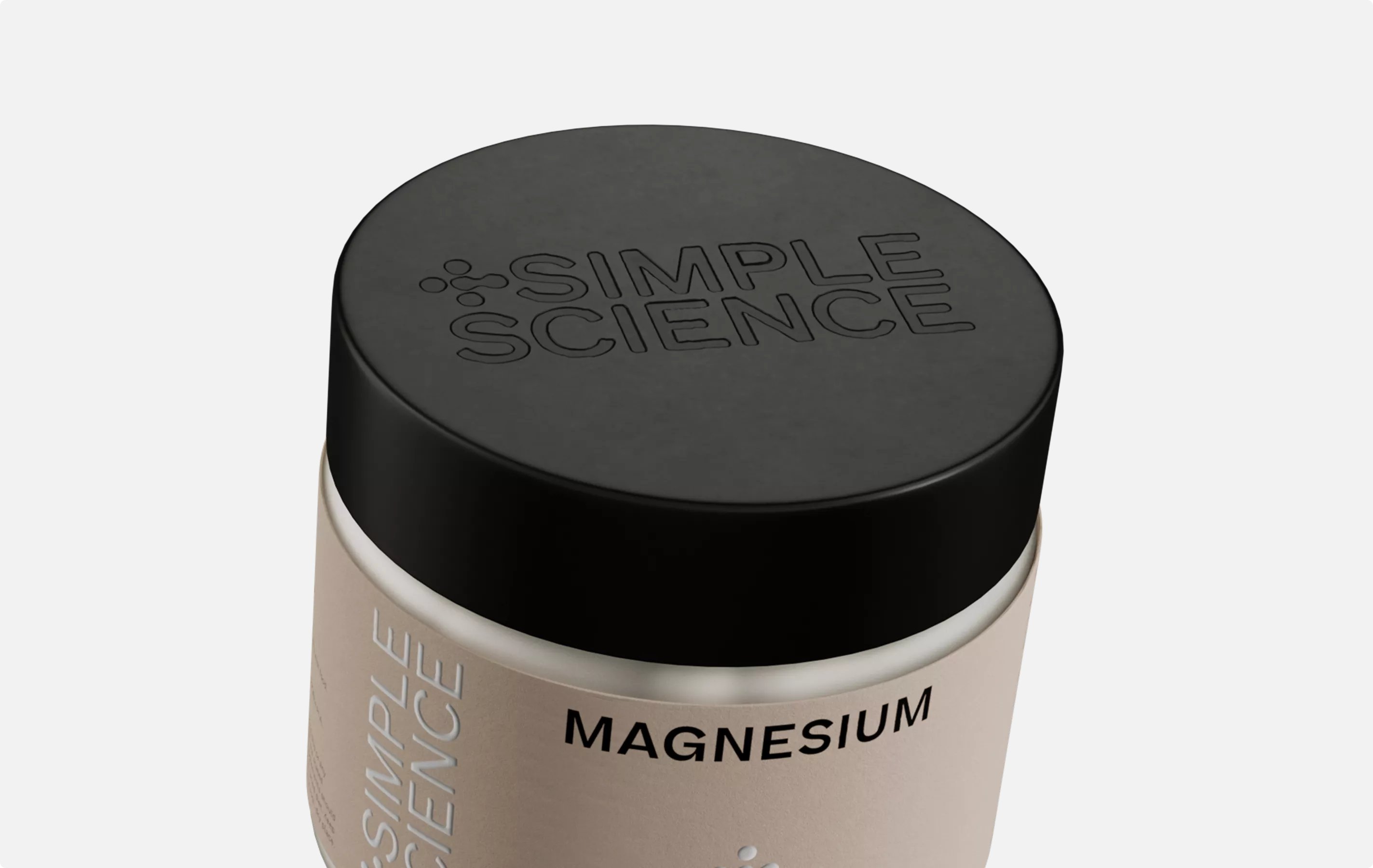 Magnesium supplement jar close-up render for 3D Product Animation Portfolio on black background