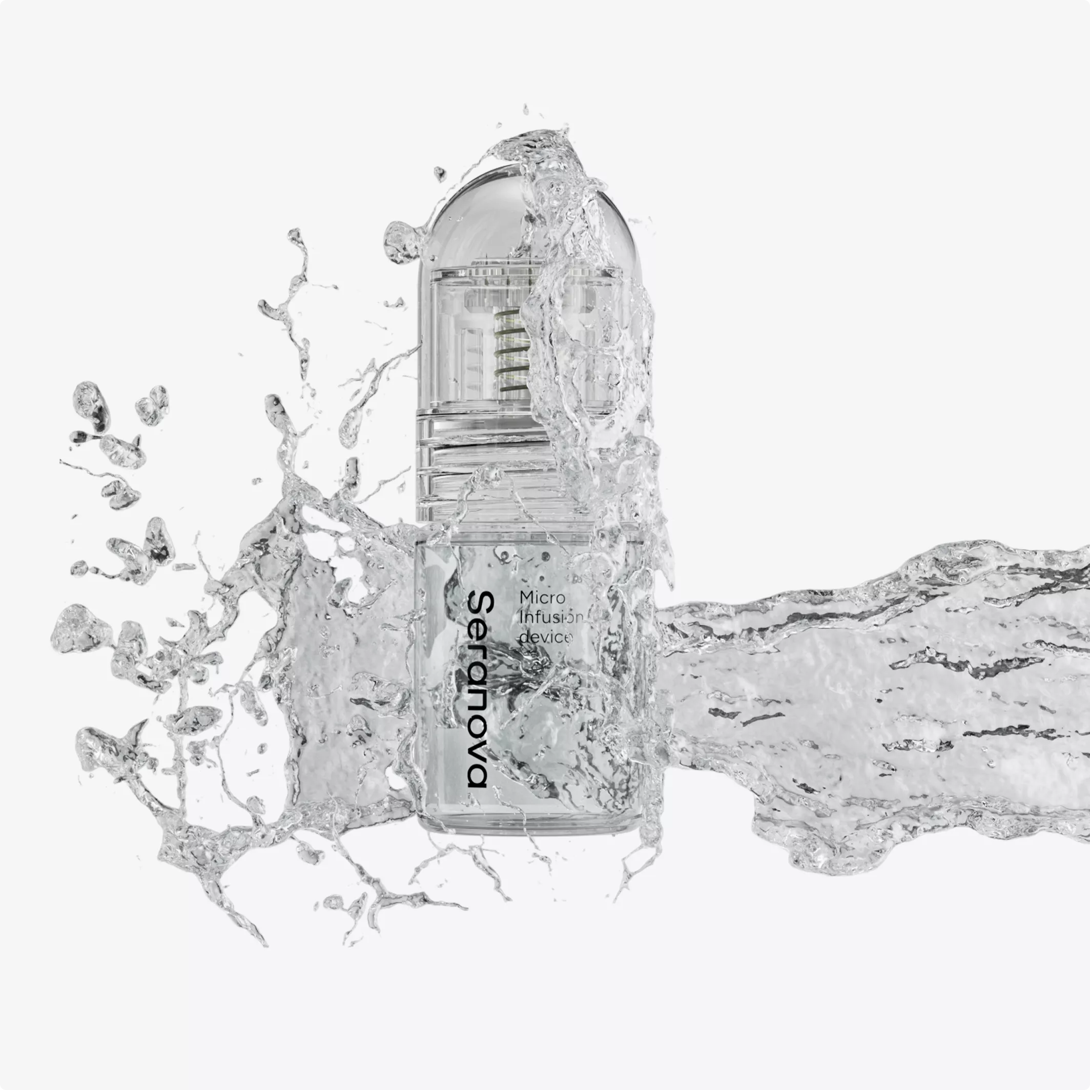 Transparent infusion device splash render for 3D Product Modeling Portfolio