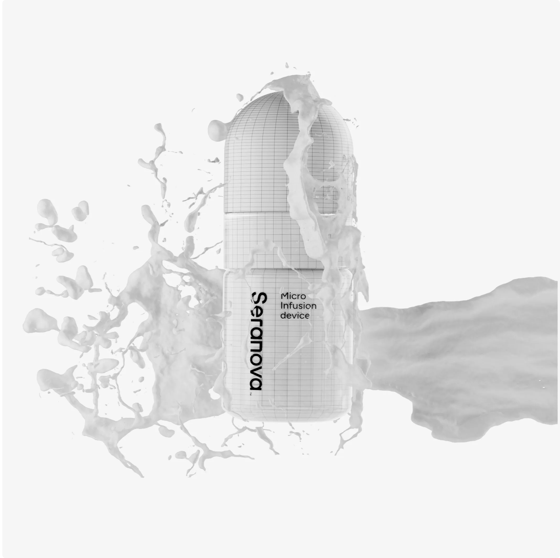 Wireframe infusion device with liquid splash for 3D Product Modeling Portfolio