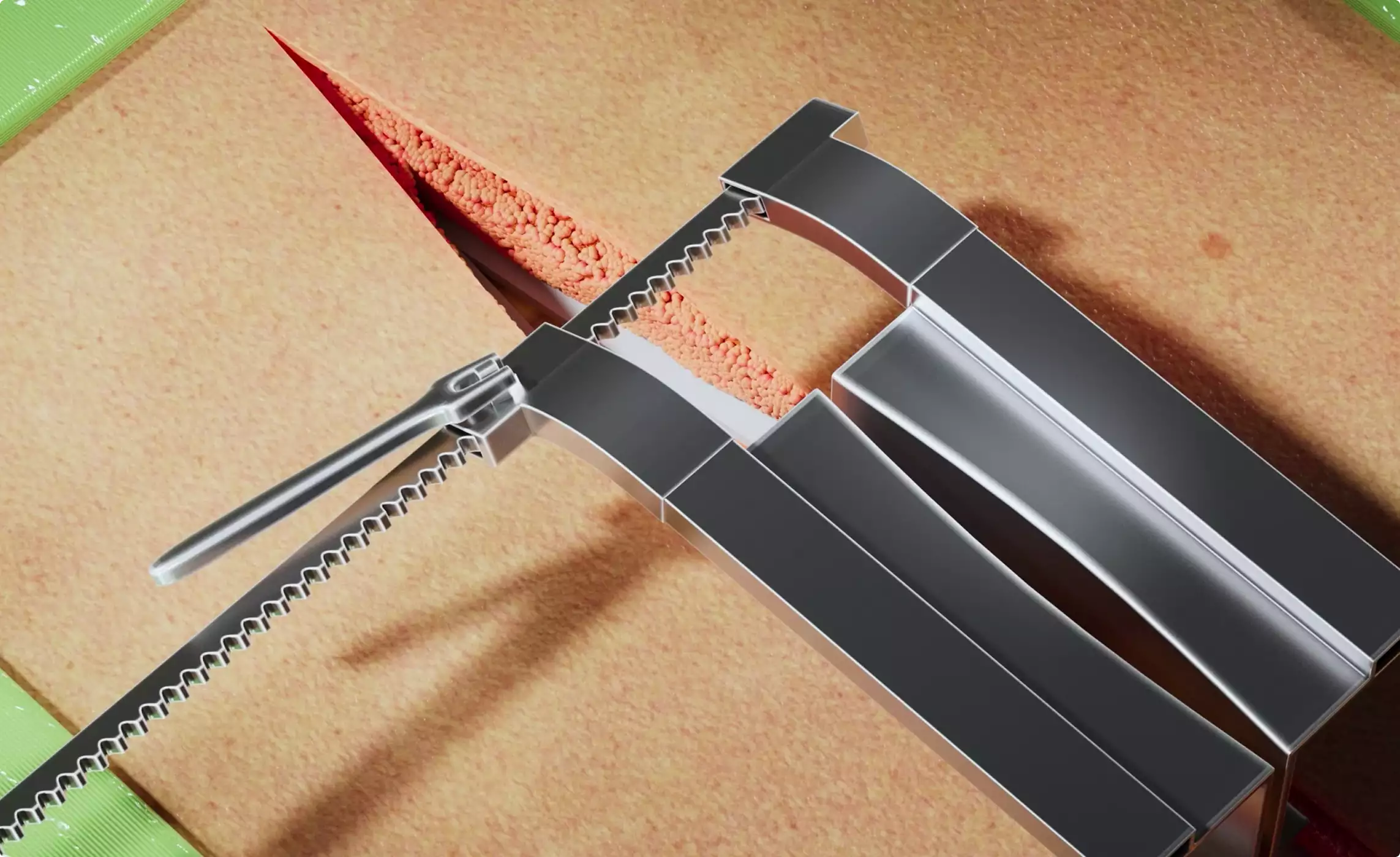 Surgical device opening skin incision 3D Surgery animation procedural close view