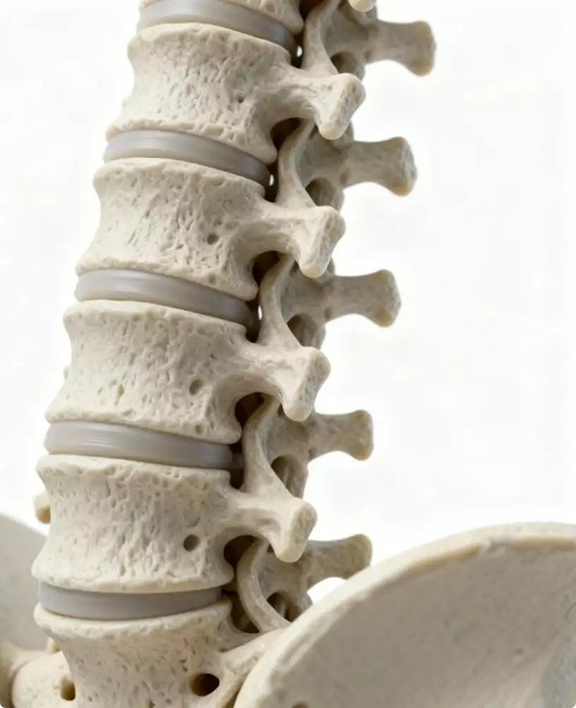 Spinal implant positioned between vertebrae 3D Surgery animation fusion device detail