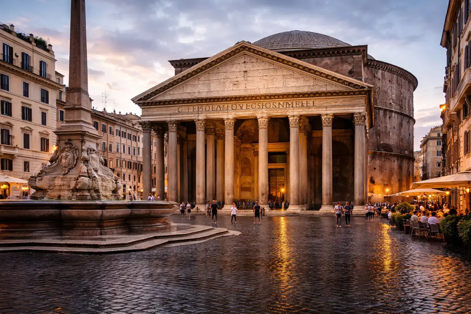 The Pantheon in Rome with a classical portico and monumental facade