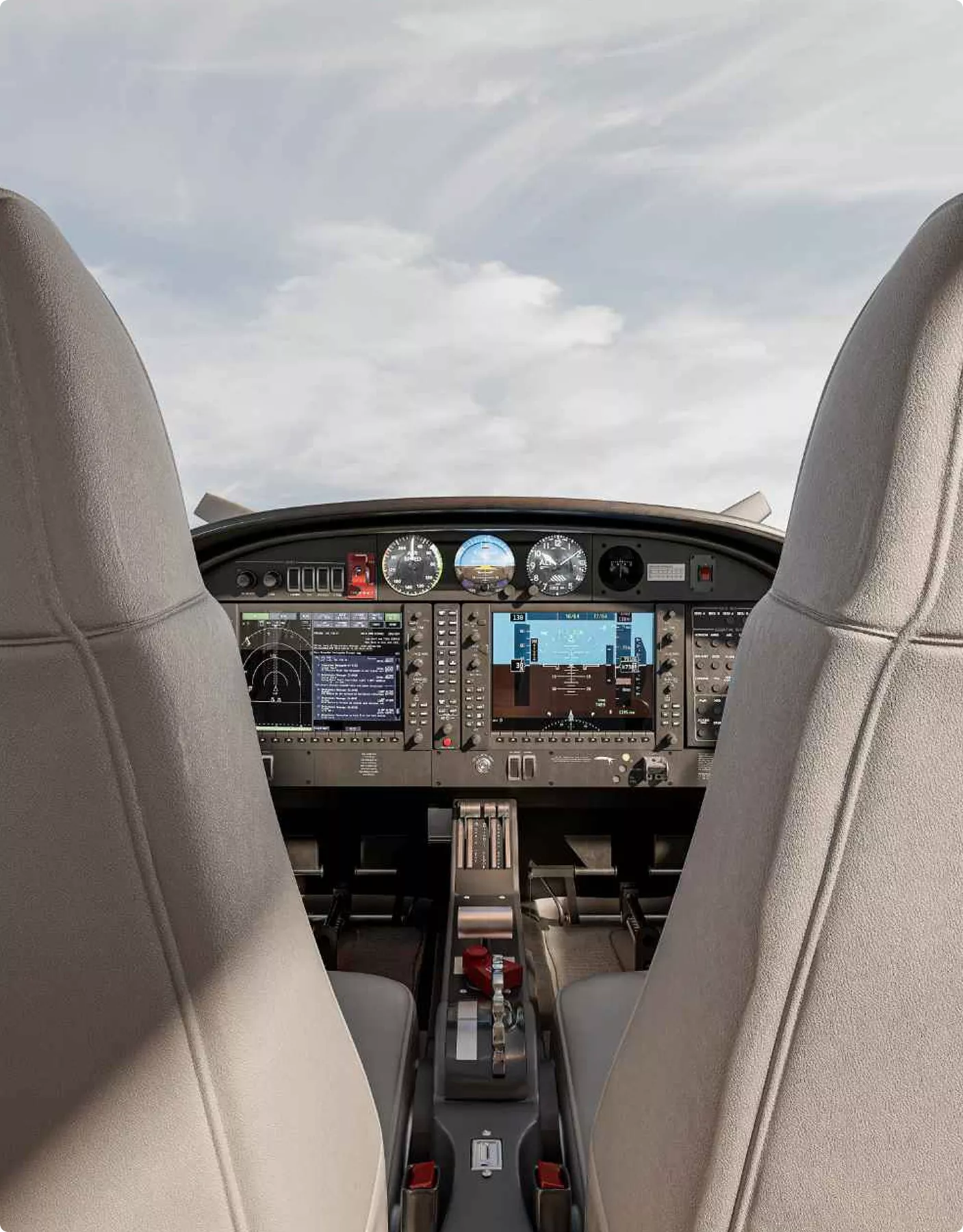Private jet cockpit view with flight instruments for aircraft rendering portfolio