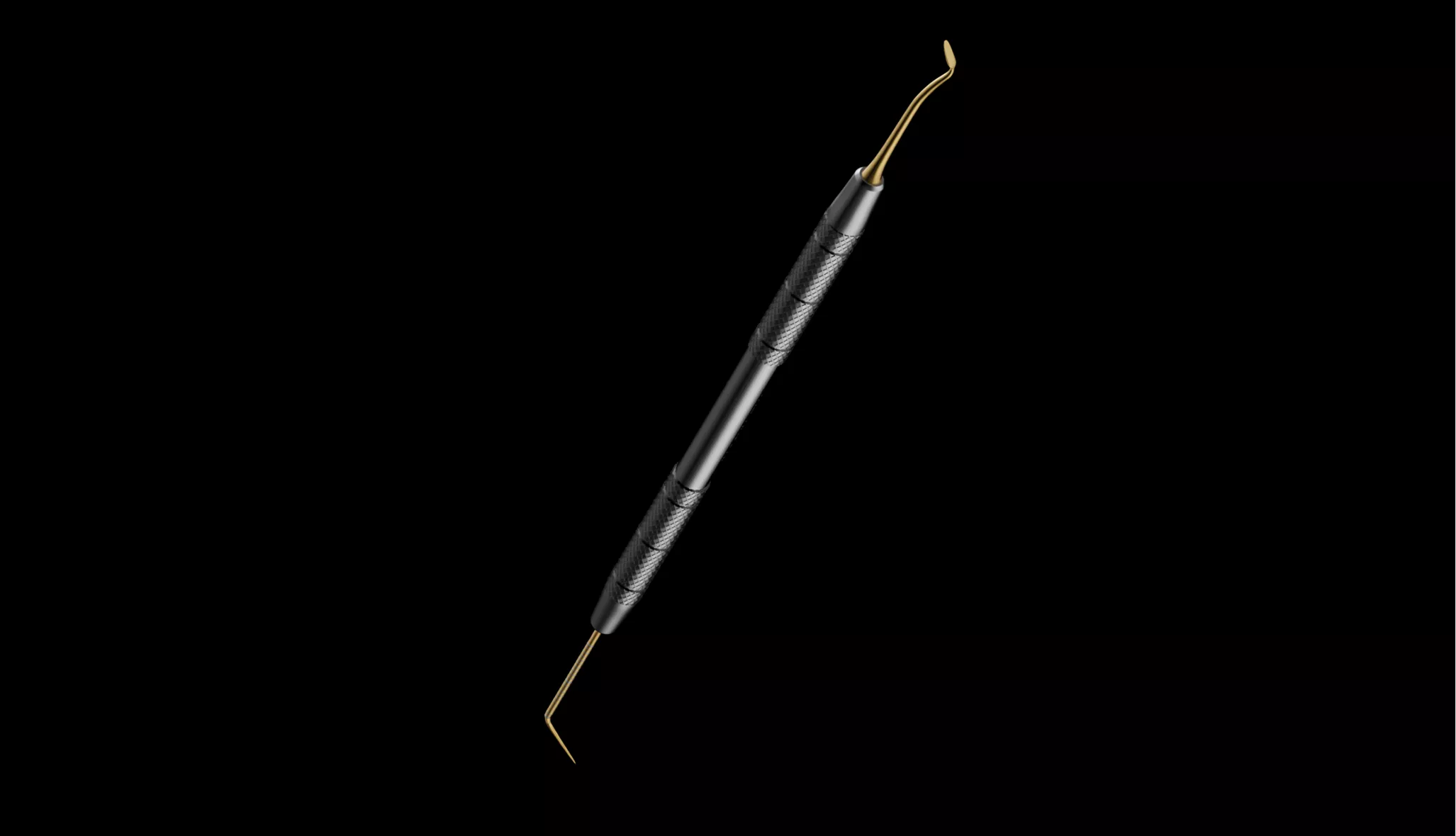 Animation For Dental Innovation showing dual ended dental scaler tool with gold precision tips