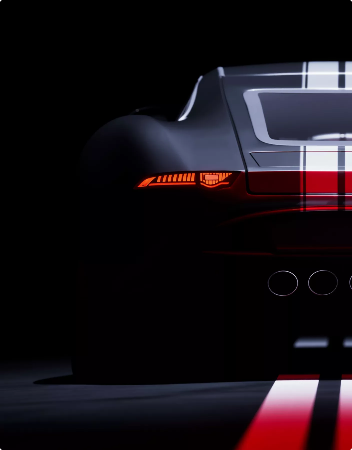 Sports car rear with illuminated taillight in dark studio, Automotive Rendering Service