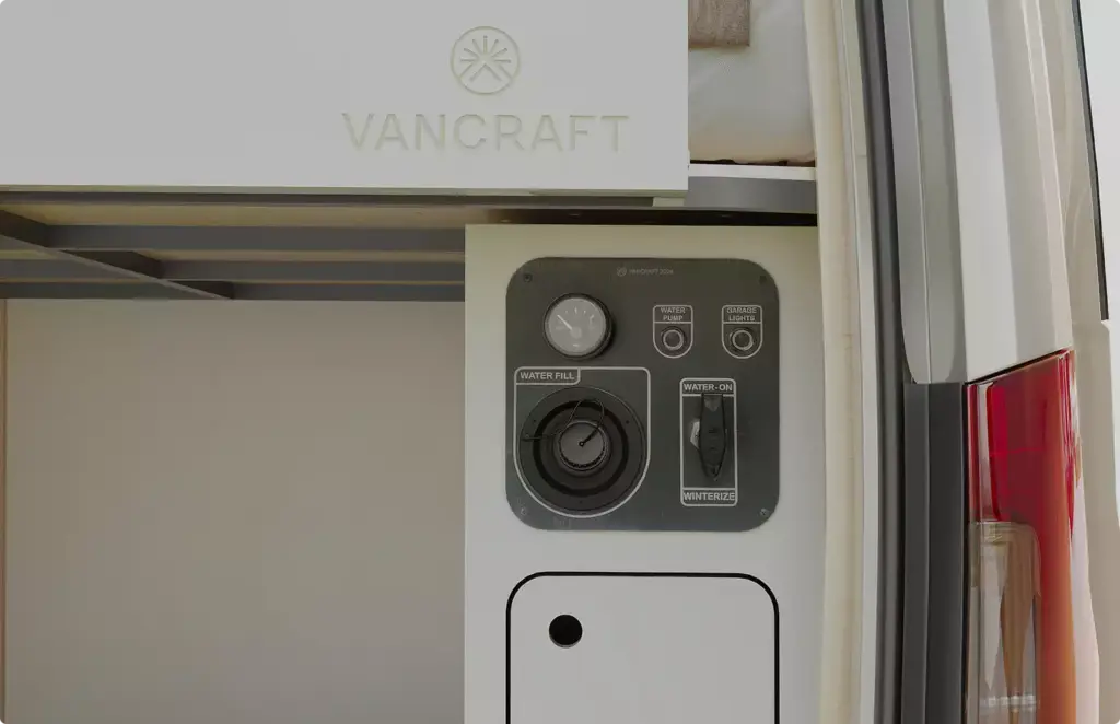 Automotive Rendering services van utility panel with water fill, pump controls, and rear tail light