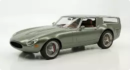 utomotive studio rendering service olive vintage shooting brake in studio, front three-quarter view