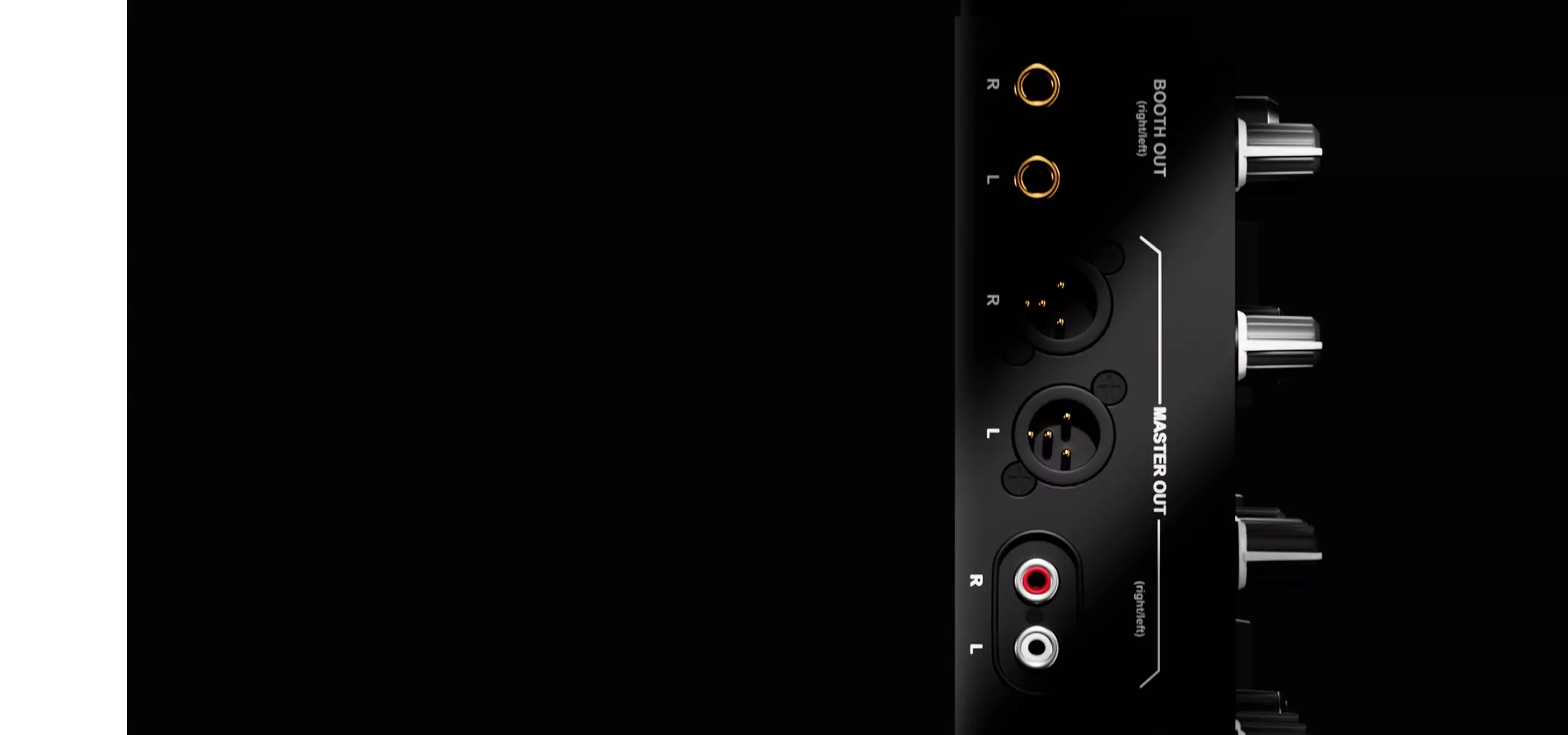 DJ pult 3d rendering rear panel with audio ports and master outputs on black surface