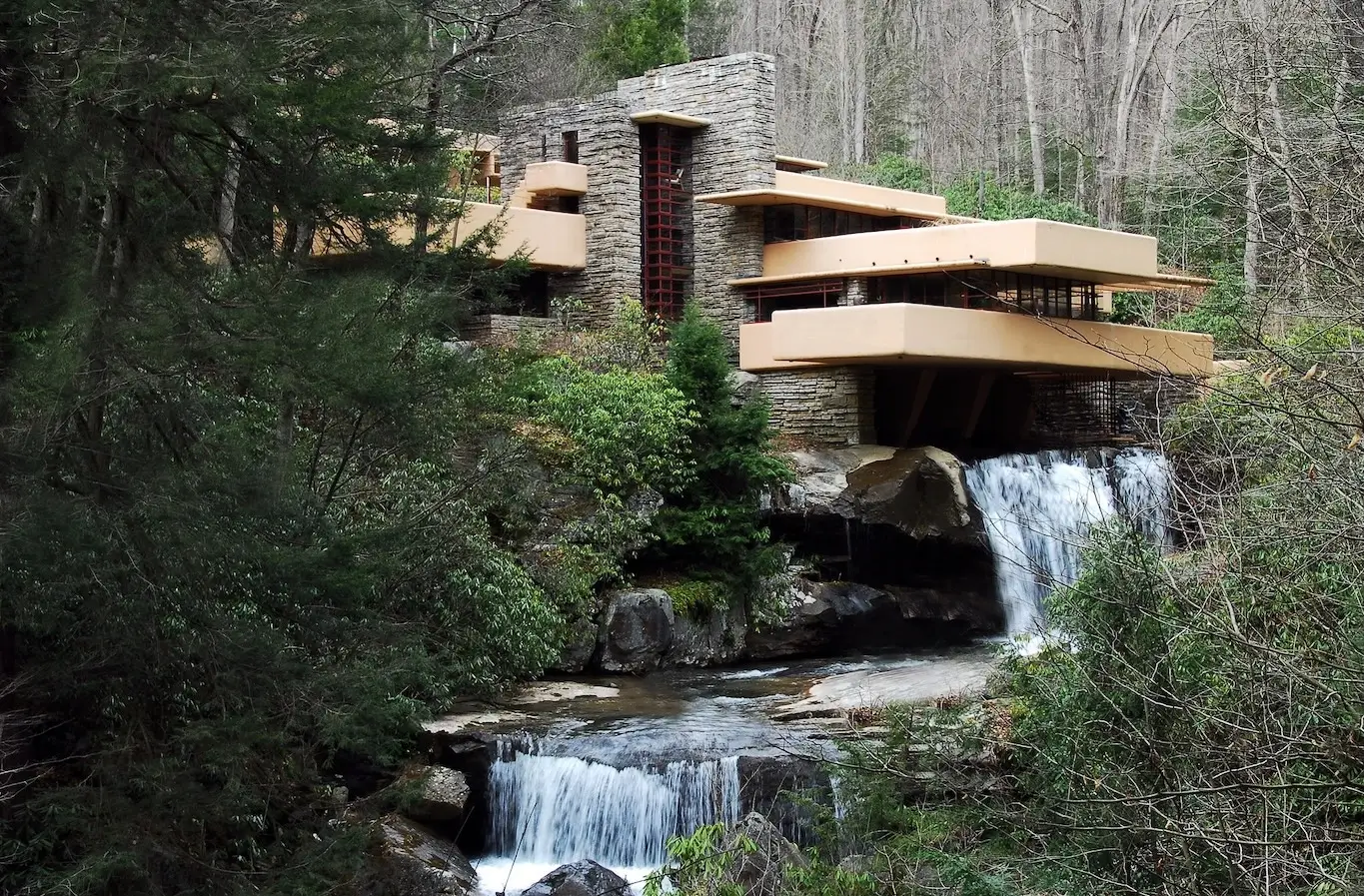 Fallingwater by Frank Lloyd Wright showing modernism in architecture through cantilevers and natural integration
