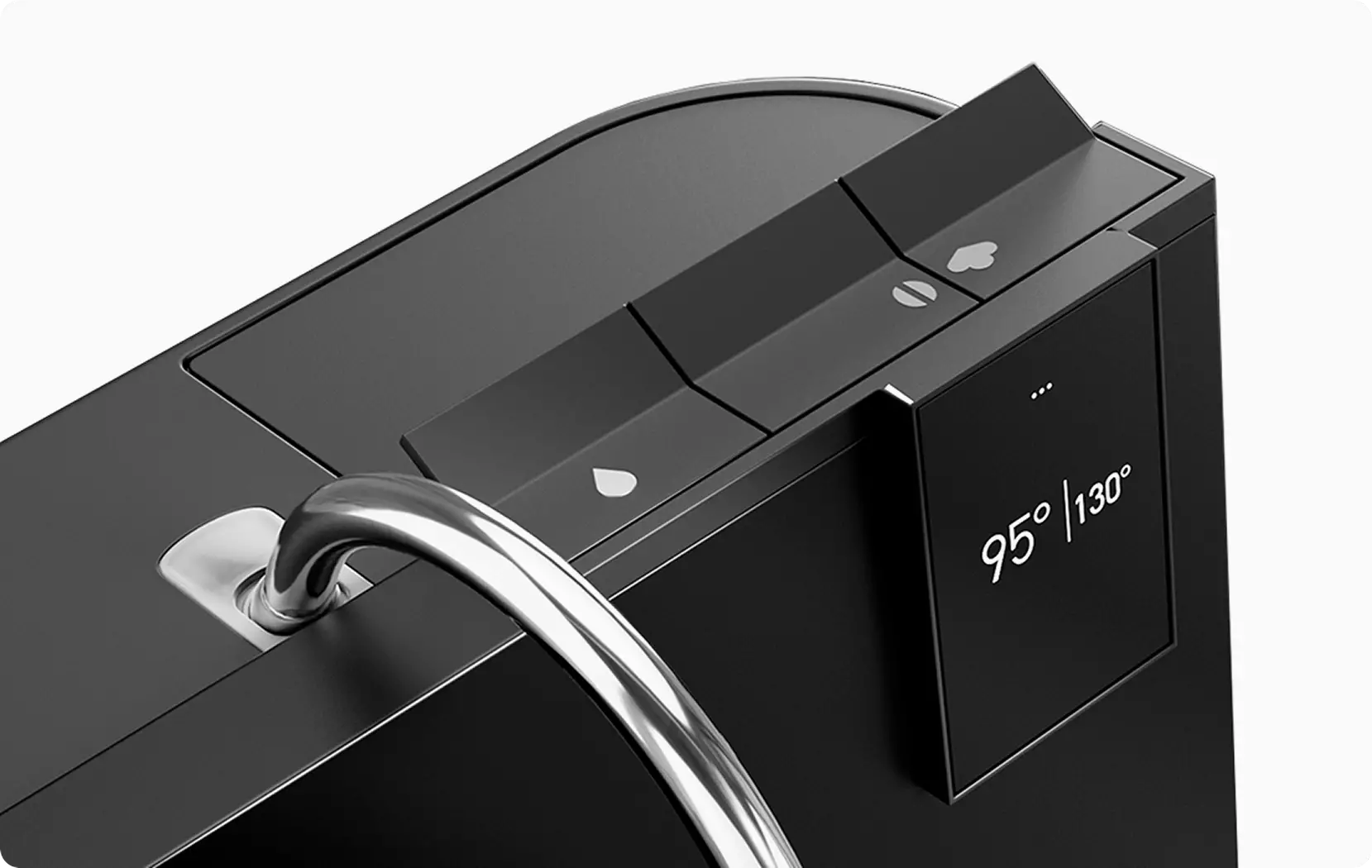 Close up of device top with control buttons and display panel feature highlights