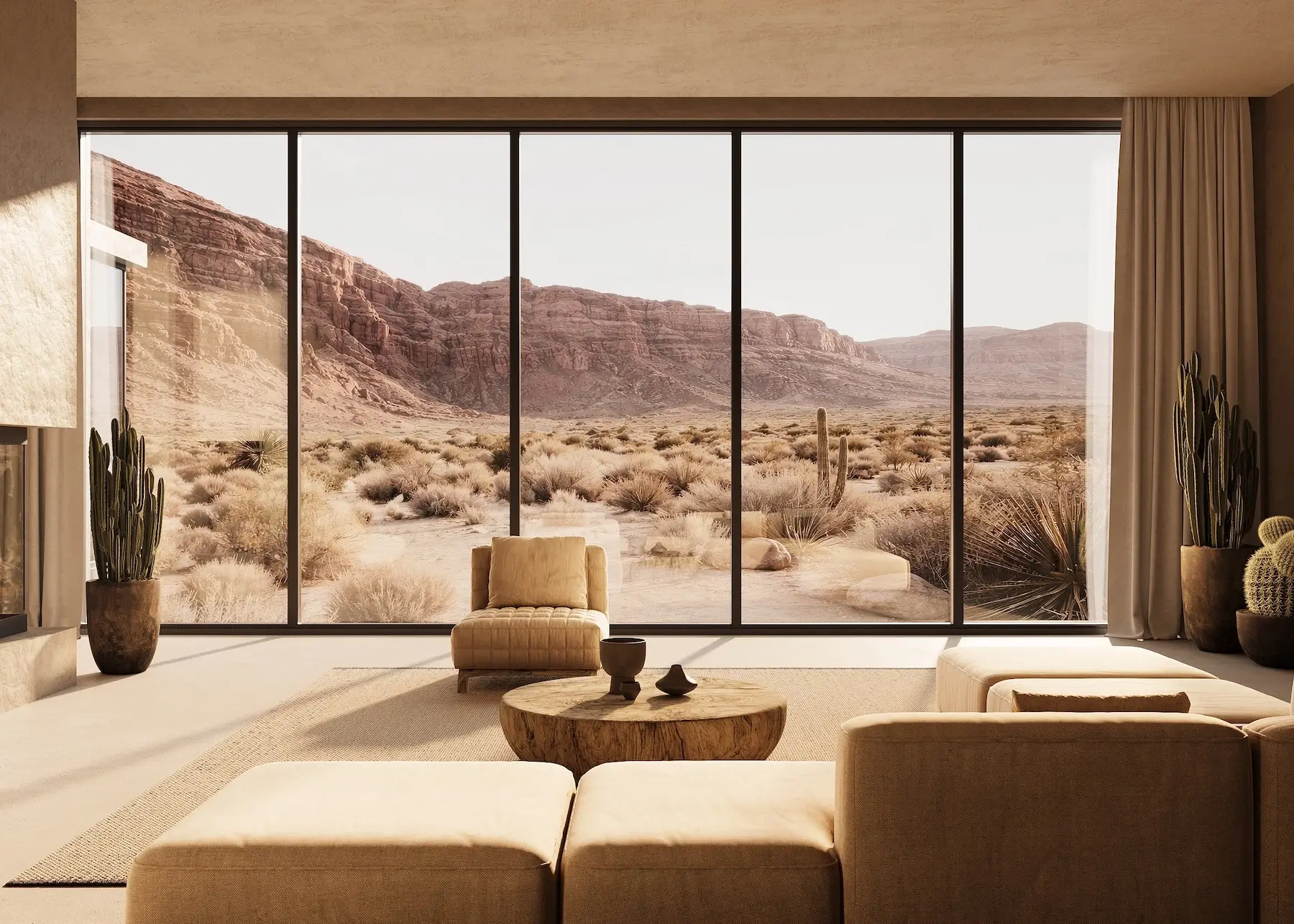 modern interior with panoramic desert view