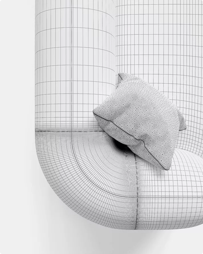 Armchair with cushion wireframe model Product modeling furniture mesh view